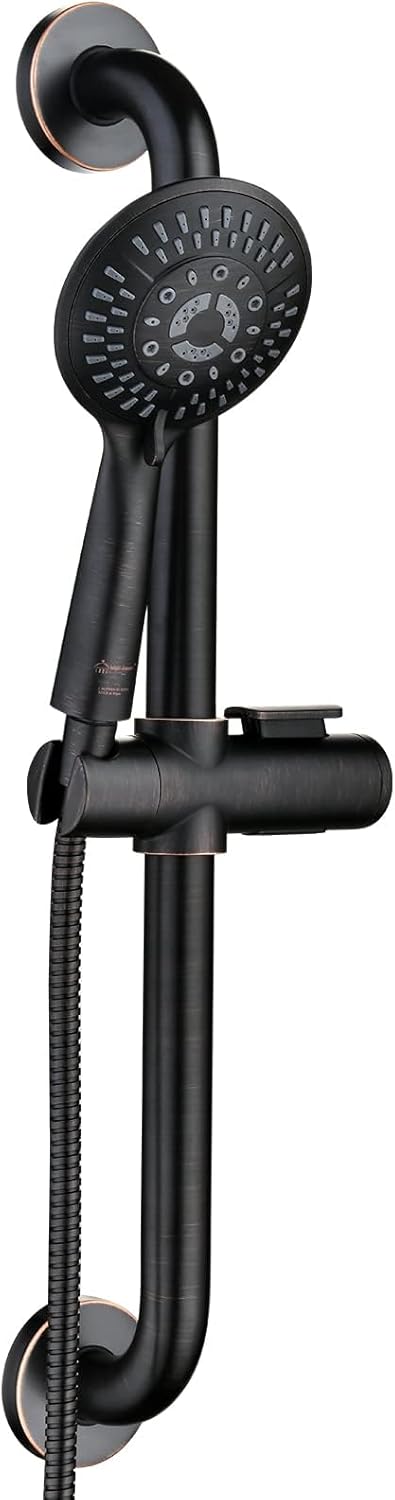 BRIGHT SHOWERS Stainless Steel Slide Bar Grab Rail Set Ada compliant Includes Handheld Shower Head and 69-Inch Hose (Brushed Nickel)