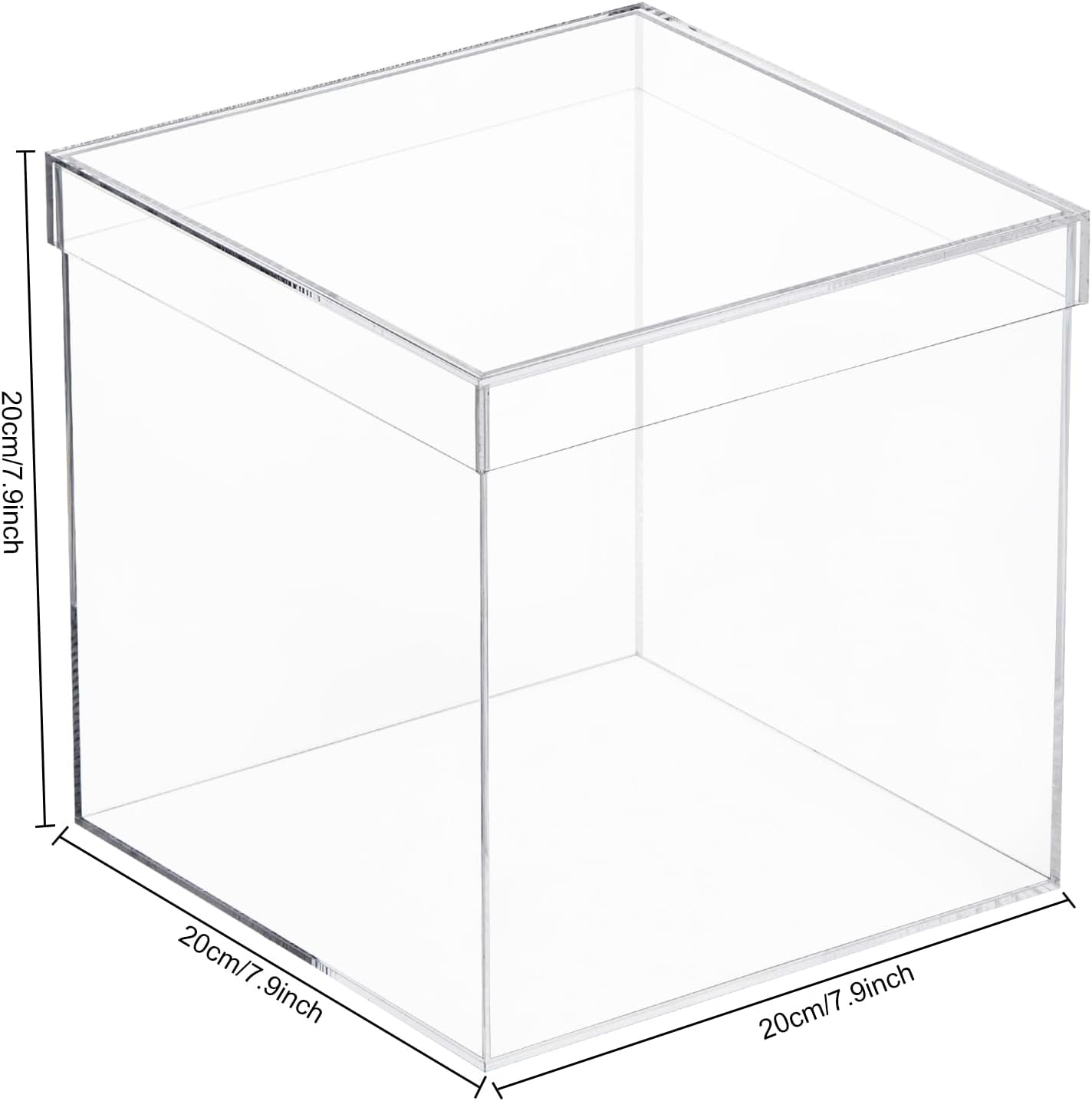 Clear Square Acrylic Boxes, Acrylic Cube Containers with Lid, Plastic Storage Boxes 8 x 8 x 8 Inches for Candy, Cookies, Coins, Tea, Cosmetics, Jewelry and Trinkets