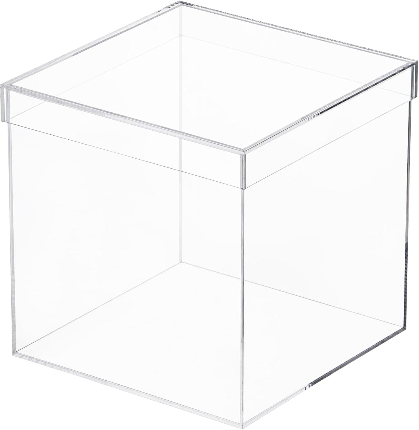 Clear Square Acrylic Boxes, Acrylic Cube Containers with Lid, Plastic Storage Boxes 8 x 8 x 8 Inches for Candy, Cookies, Coins, Tea, Cosmetics, Jewelry and Trinkets