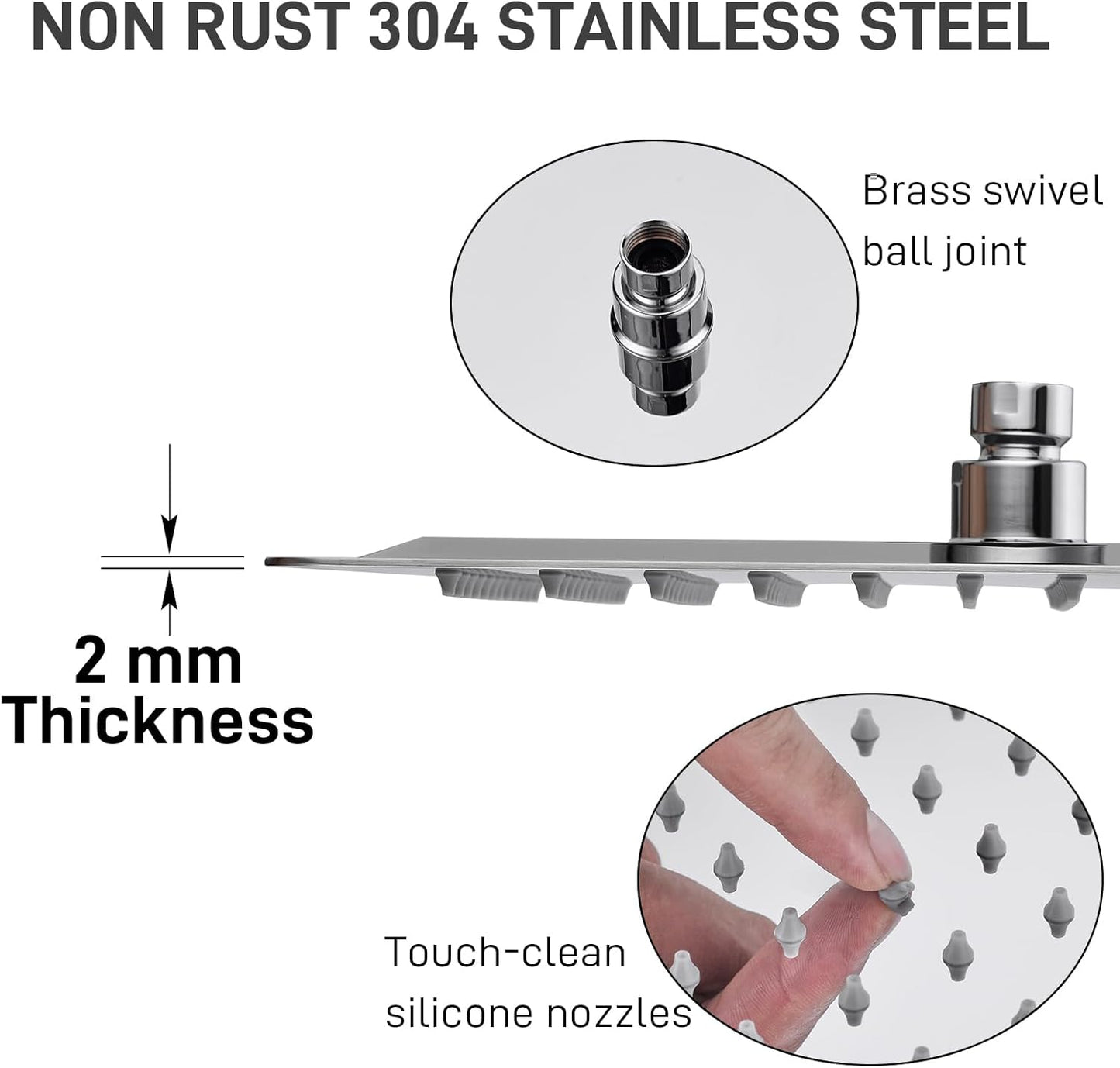 16 Inch Rain Shower Head Extra Large Rainfall Shower Head, Ultra Thin Stainless Steel Wall or Ceiling Mount Rain Showerhead, Square, Polished Chrome