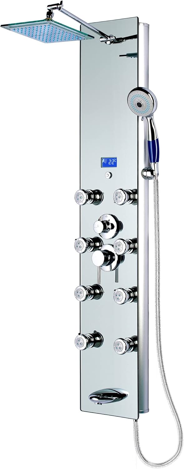 Blue Ocean 52" Stainless Steel SPS392H Shower Panel Tower System with Rainfall Shower Head and 8 Adjustable Massage Jets
