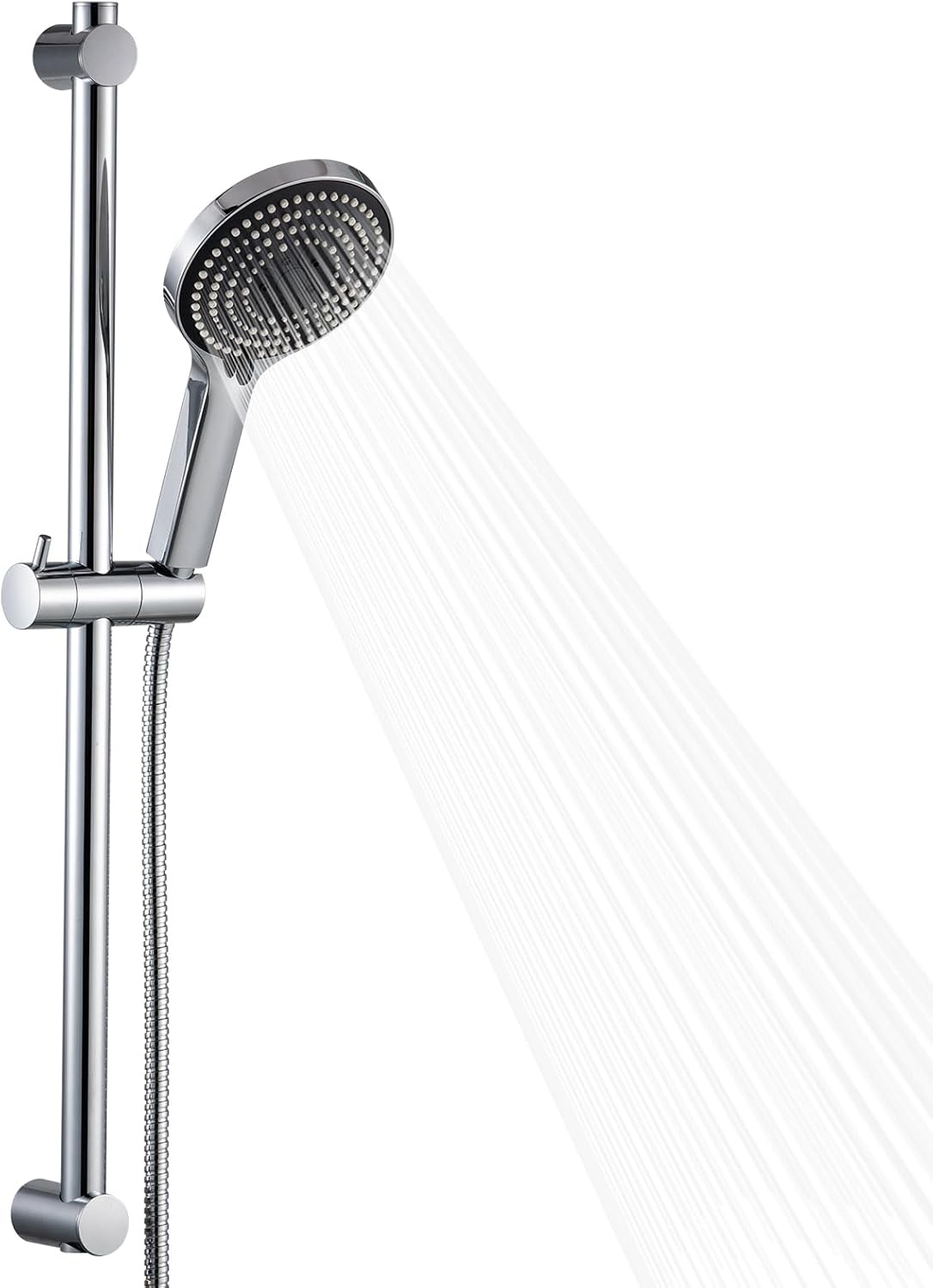 OFFO Shower Slide Bar Combo, Adjustable 33 in Slide Bar with 6-Mode High Pressure Handheld Shower Head and 60 in Stainless Steel Hose, Screw Wall Mounted, Chrome
