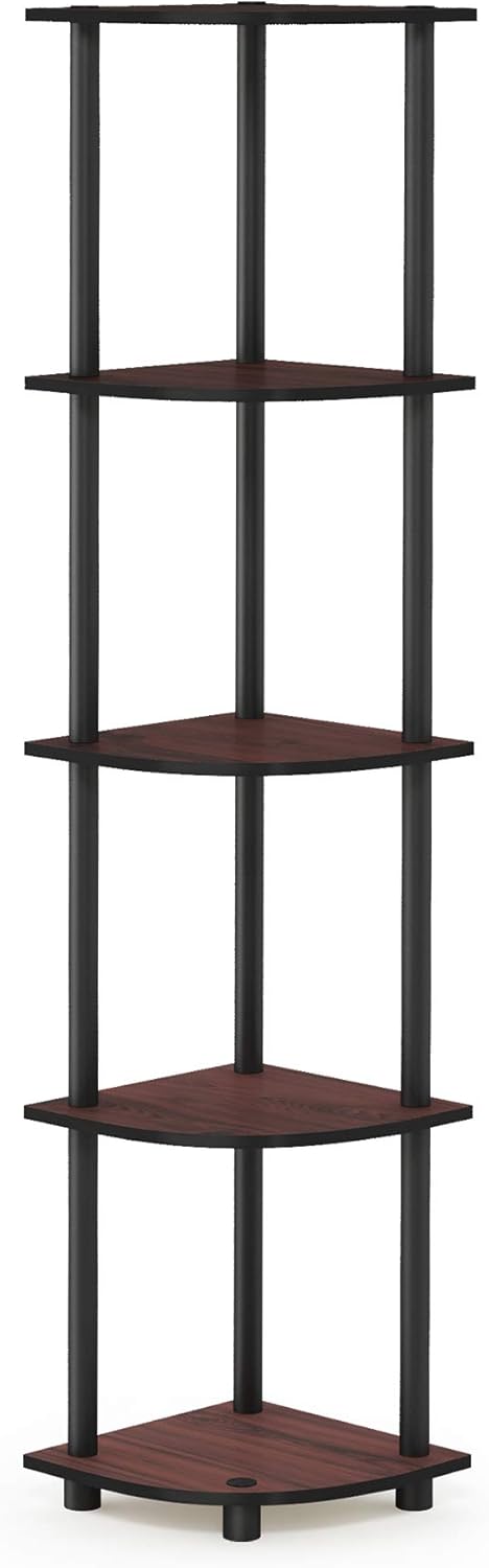 Furinno Turn-N-Tube 5 Tier Corner Display Rack Multipurpose Shelving Unit, 1-Pack, Dark Cherry/Black