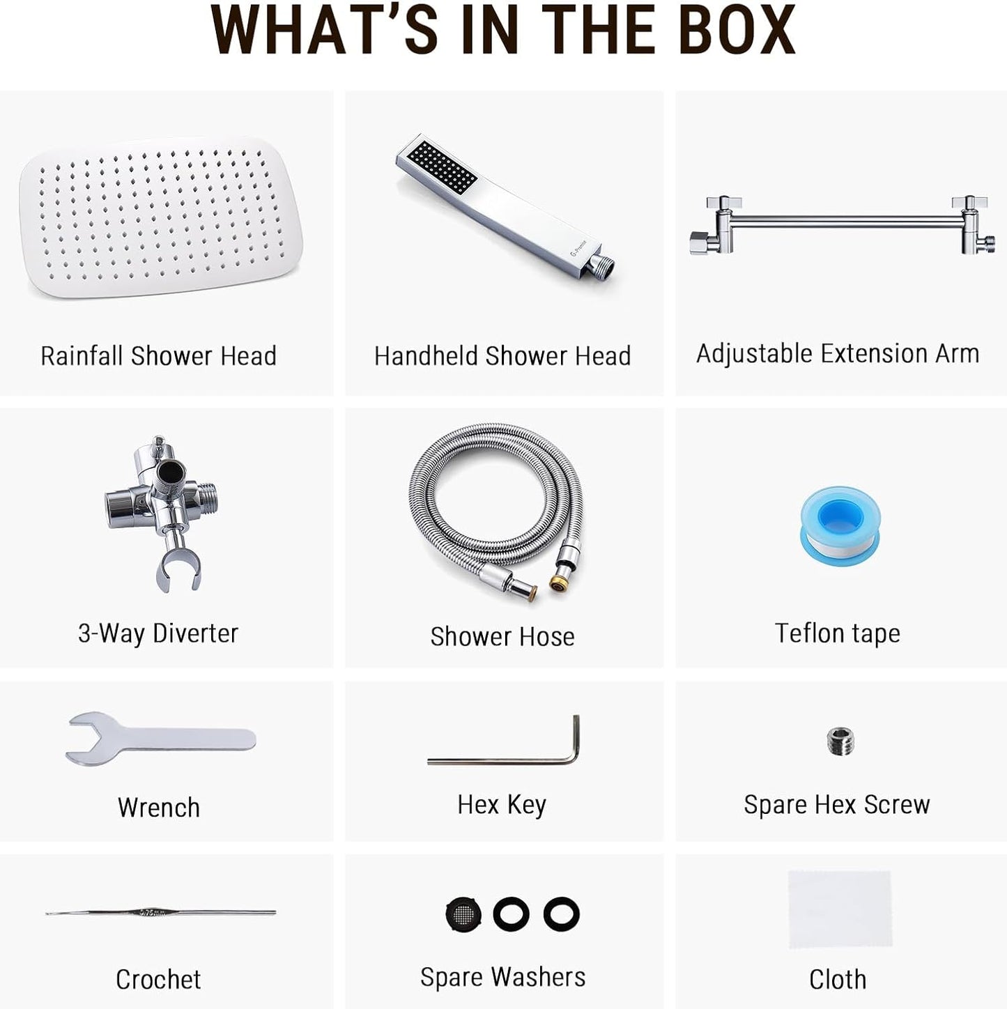 G-Promise All Metal 14 Inch Dual Shower Head with Handheld Combo, Rain Shower Head, Adjustable Extension Arm, Smooth 3-Way Diverter, 71 Inch Extra Long Hose - A Bathroom Upgrade (Chrome)