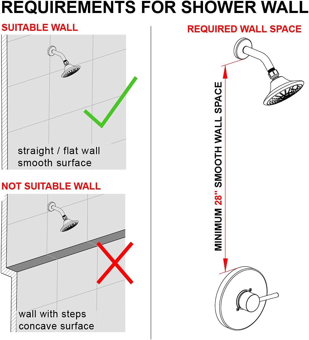 Handheld Showerhead & Rain Shower Combo for Easy Reach, 27.5" Drill-free Stainless Steel Slide Bar, 5”of 5-setting Handheld Shower and Showerhead, with 5ft Hose - Polished Chrome