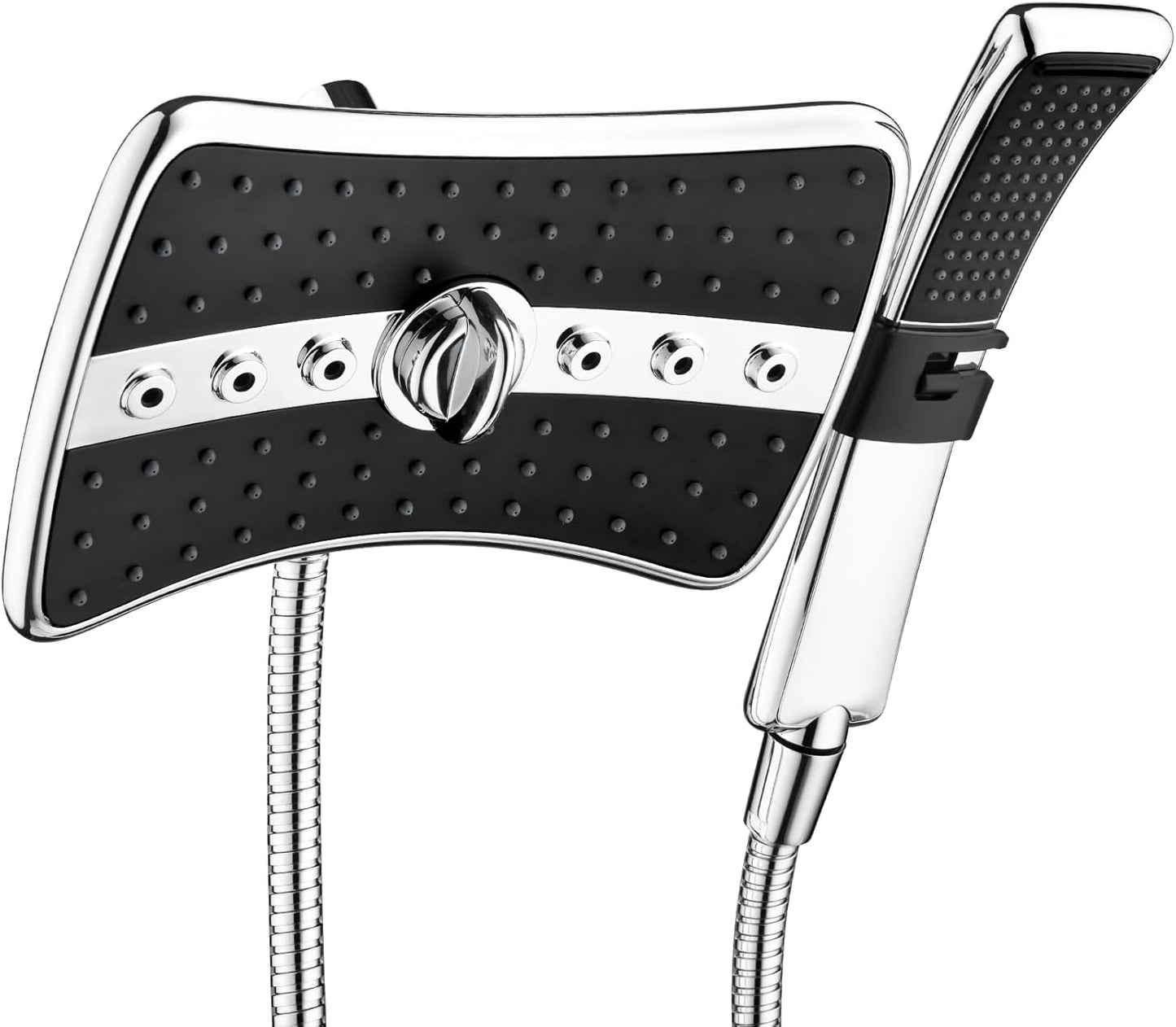 BRIGHT SHOWERS High Pressure Dual Shower Head Combo, Handheld Showerhead Rainfall Shower Head Set with Black Face, 60 Inch Long Stainless Steel Shower Hose, Chrome