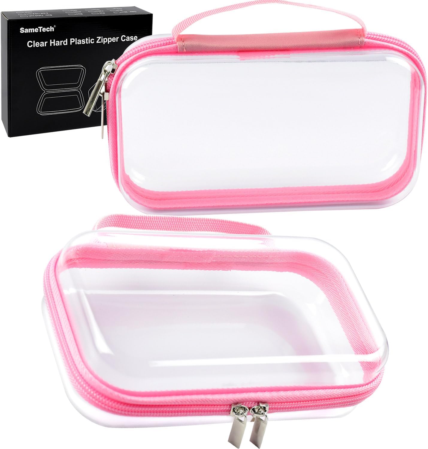 SameTech Zippered Hard Pouch, 2pcs Clear Plastic Storage Box Containers Small Toiletry Bag, Clear Hard Zipper Case for Small Items, Toys, Building Blocks, Puzzles, Cosmetics, Stationery Accessories