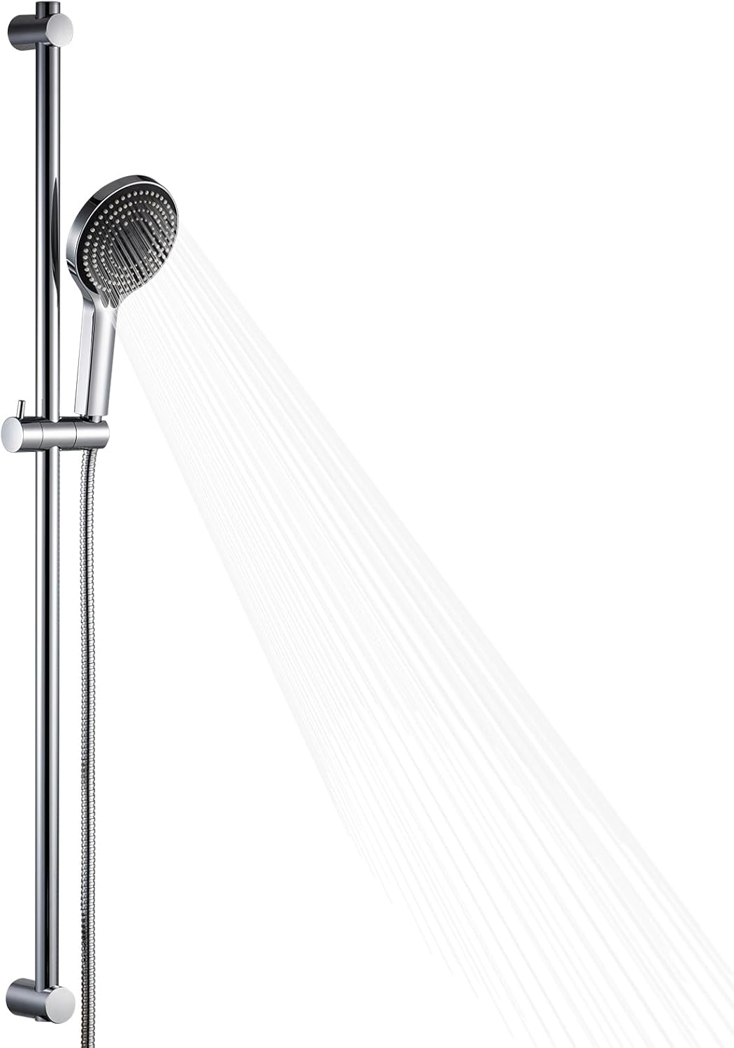 OFFO Shower Slide Bar Combo, Adjustable 33 in Slide Bar with 6-Mode High Pressure Handheld Shower Head and 60 in Stainless Steel Hose, Screw Wall Mounted, Chrome