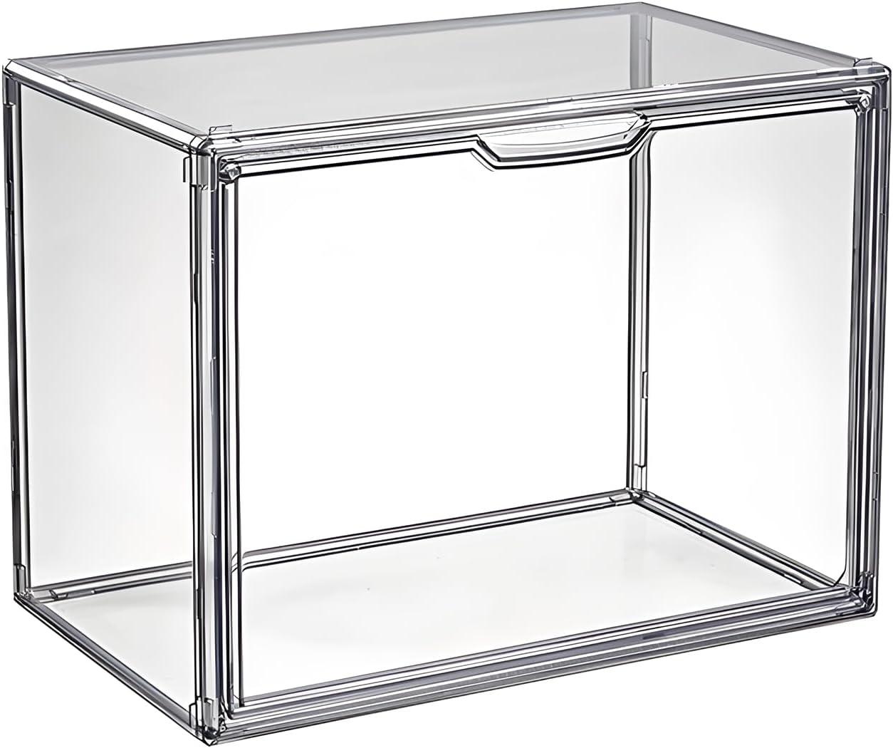 Clear Stackable Plastic Storage Bins with Magnetic Lid, Dustproof Book & Cosmetic Display Cases, Large Figures Collectibles Showcase, Shoe Box, Protection Organizer (Gray, L-3 Pack)