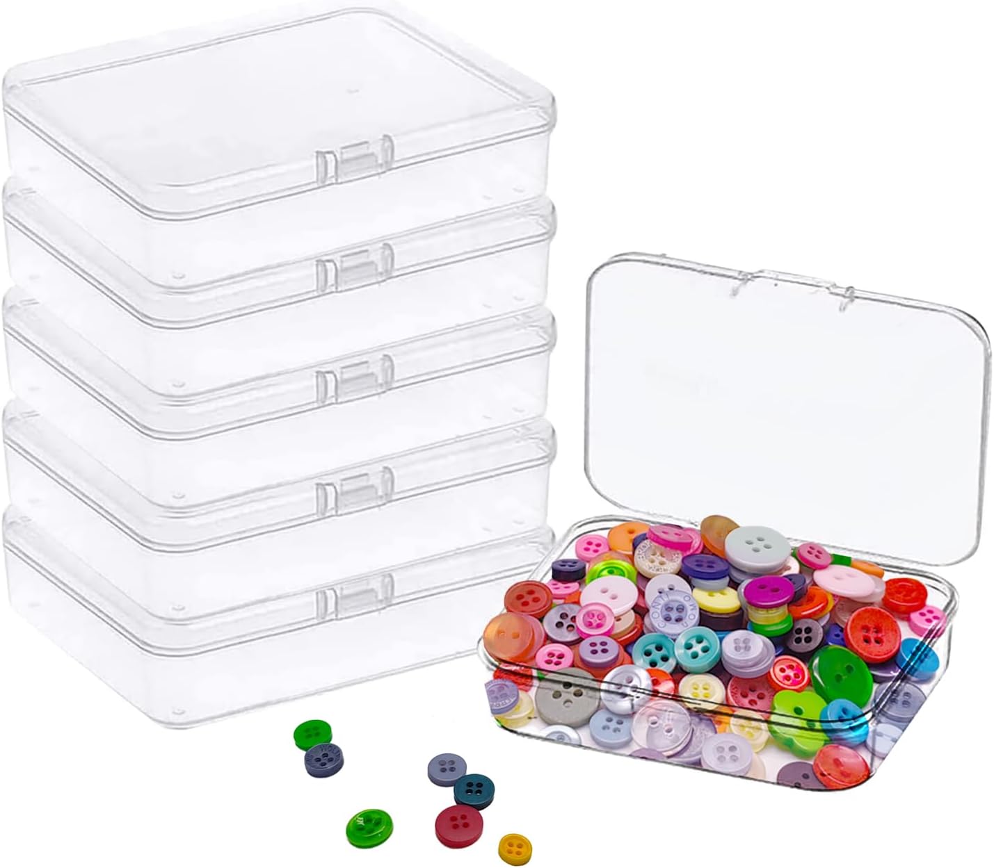 Goiio 24 Pcs Mini Plastic Storage Containers Box with Lid, 5x4x1.3 Inches Clear Rectangle Box for Collecting Small Items, Beads, Game Pieces, Business Cards, Crafts Accessories