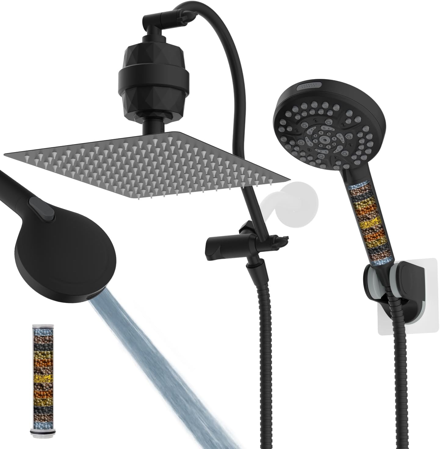 Hibbent All Metal Shower Head, 10'' High Pressure Rainfall Shower Head/Handheld Showerhead Combo with 12'' Adjustable Curve Shower Extension Arm, 10 Sprays, 71'' Shower Hose, Showerhead Holder, Chrome