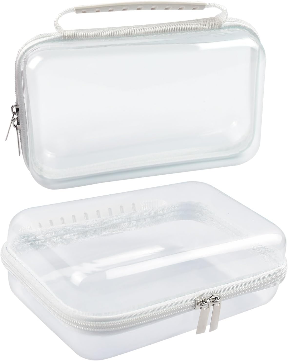 SameTech Zippered Hard Pouch, 2pcs Clear Plastic Storage Box Containers Small Toiletry Bag, Clear Hard Zipper Case for Small Items, Toys, Building Blocks, Puzzles, Cosmetics, Stationery Accessories