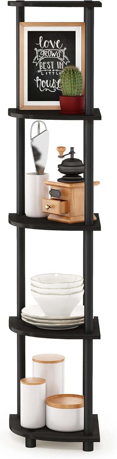 Furinno Turn-N-Tube 5 Tier Corner Display Rack Multipurpose Shelving Unit, 1-Pack, Espresso/Black