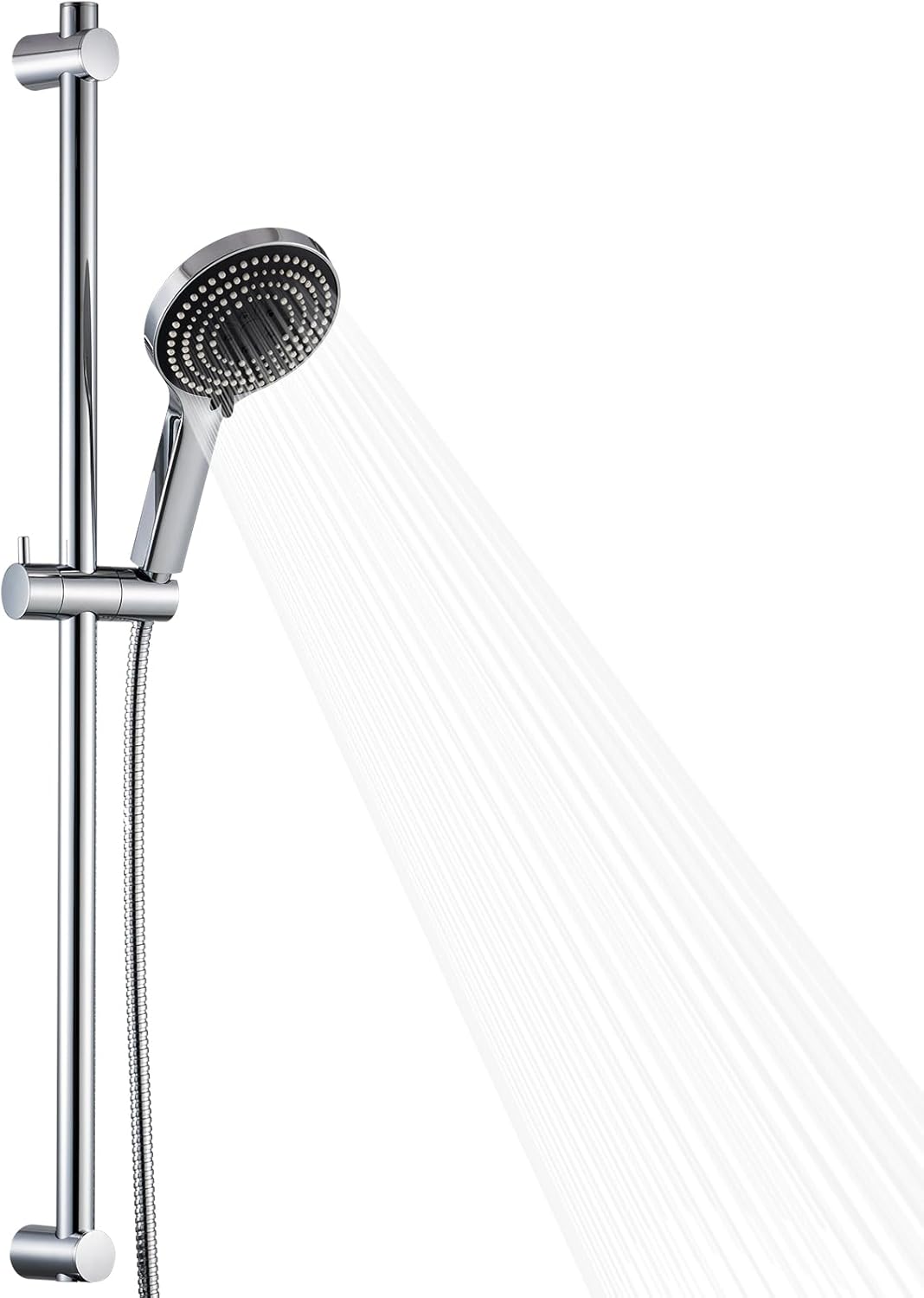 OFFO Shower Slide Bar Combo, Adjustable 33 in Slide Bar with 6-Mode High Pressure Handheld Shower Head and 60 in Stainless Steel Hose, Screw Wall Mounted, Chrome