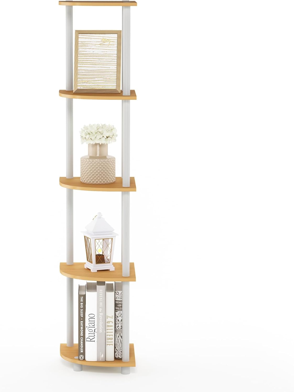 Furinno Turn-N-Tube 5 Tier Corner Display Rack Multipurpose Shelving Unit, 1-Pack, Beech/White