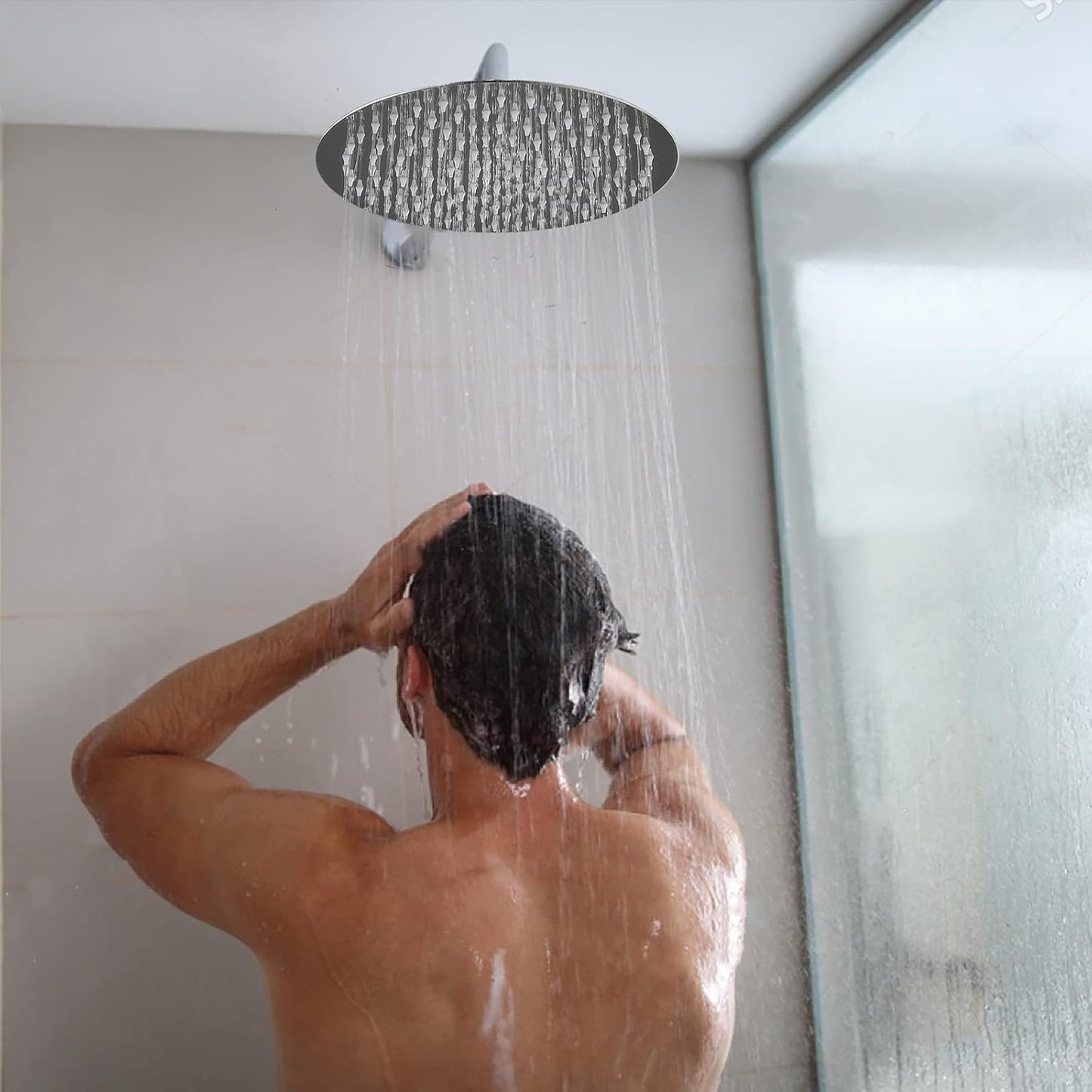 Rain Shower Head, Katezon High Flow Rainfall Showerhead Stainless Steel, Bathroom Waterfall Shower Universal Wall Ceiling Mount (16'', Chrome)