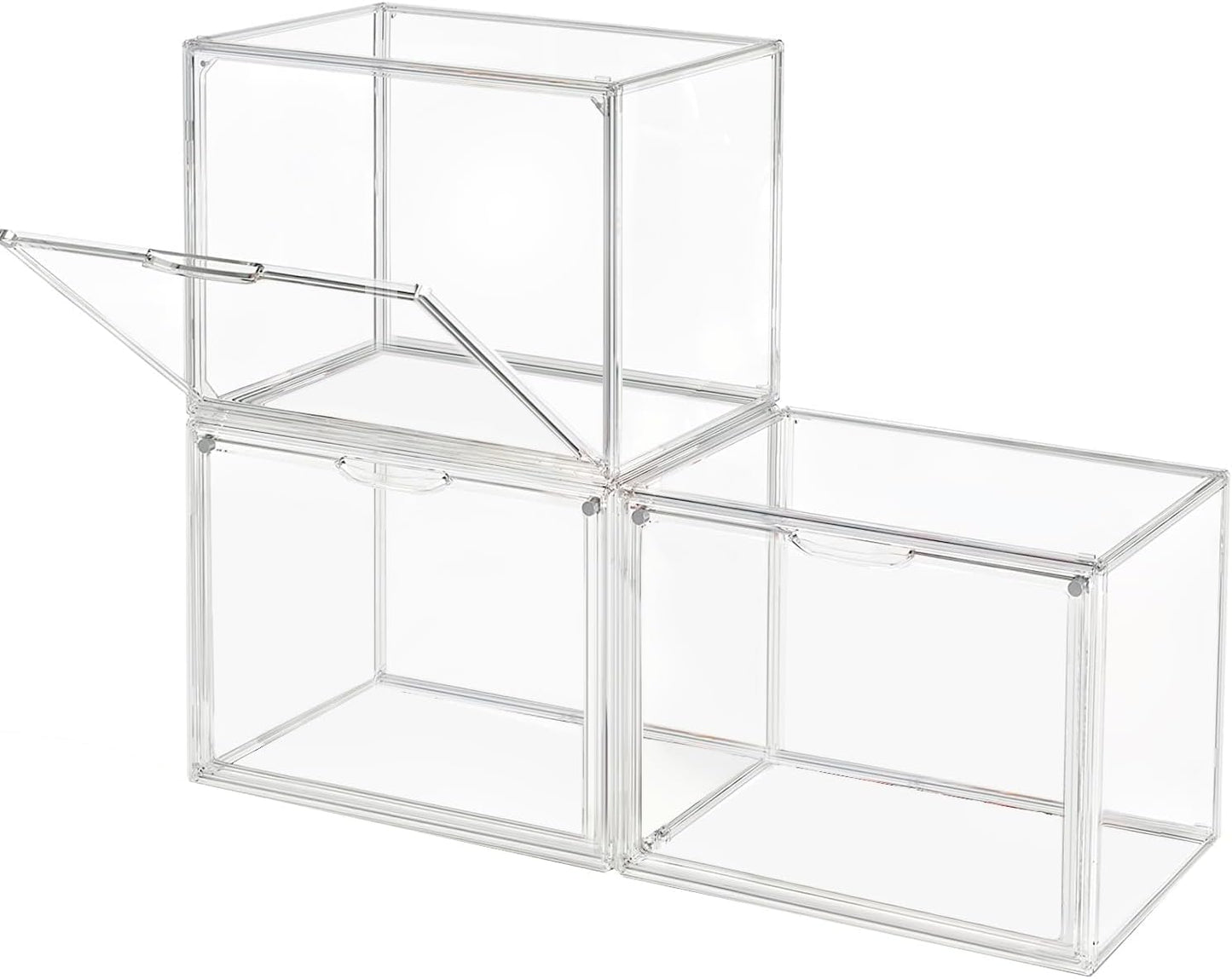 Clear Stackable Plastic Storage Bins with Magnetic Lid, Dustproof Book & Cosmetic Display Cases, Large Figures Collectibles Showcase, Shoe Box, Protection Organizer (Gray, L-3 Pack)
