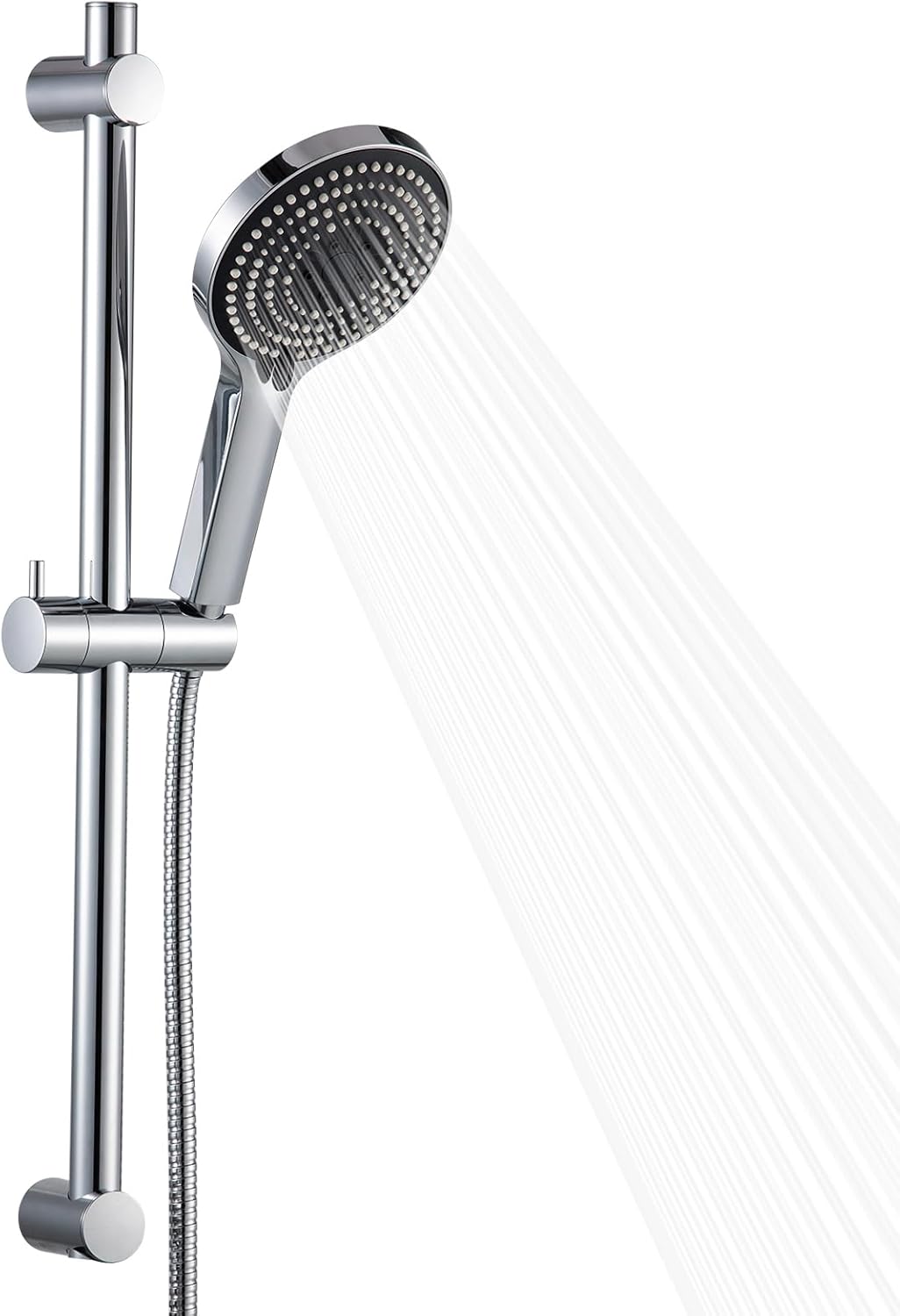 OFFO Shower Slide Bar Combo, Adjustable 33 in Slide Bar with 6-Mode High Pressure Handheld Shower Head and 60 in Stainless Steel Hose, Screw Wall Mounted, Chrome