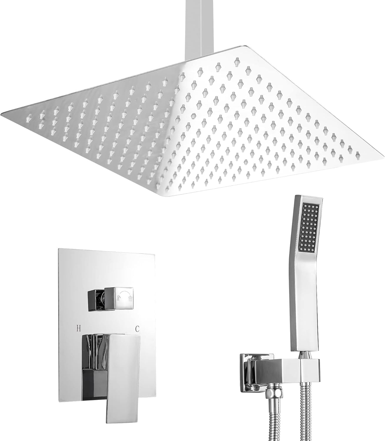 Lordear 12 Inch Rainfall Shower System Wall Mounted Shower Head Faucet Set Gold Brushed Stainless Steel Showerhead with Handheld Combo, Brass Valve Included