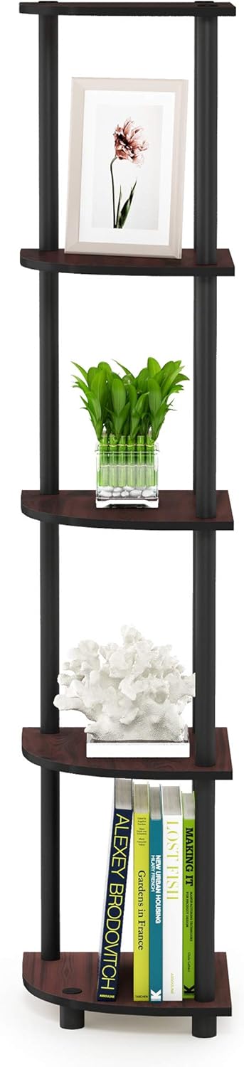 Furinno Turn-N-Tube 5 Tier Corner Display Rack Multipurpose Shelving Unit, 1-Pack, Dark Cherry/Black