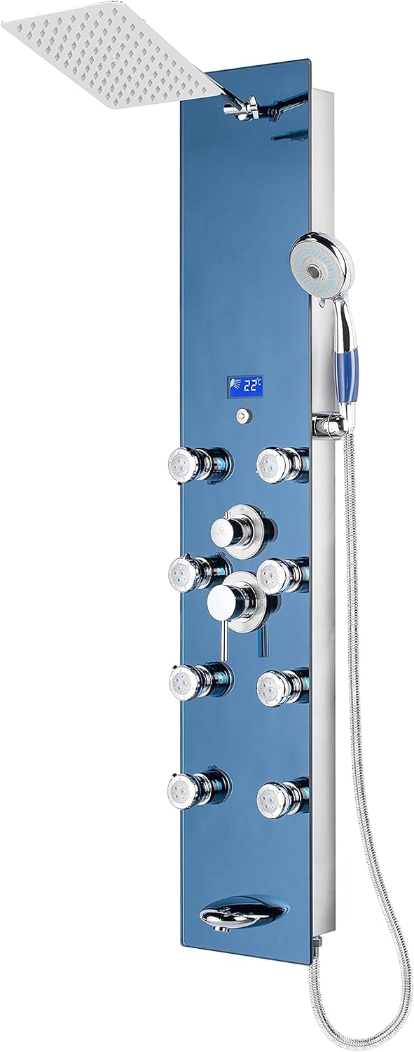 Blue Ocean 52" Stainless Steel SPS392H Shower Panel Tower System with Rainfall Shower Head and 8 Adjustable Massage Jets