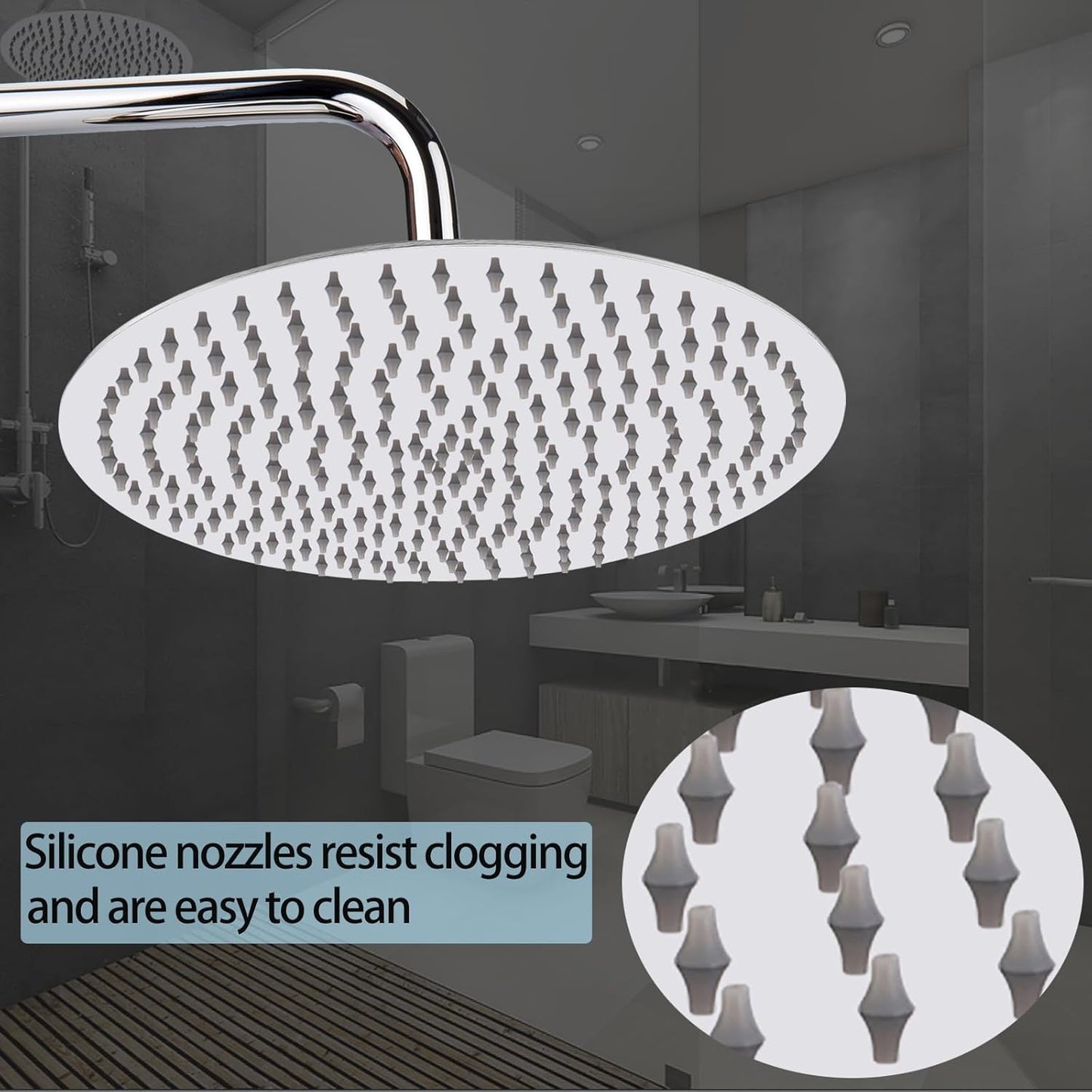 Rain Shower Head, Katezon High Flow Rainfall Showerhead Stainless Steel, Bathroom Waterfall Shower Universal Wall Ceiling Mount (16'', Chrome)
