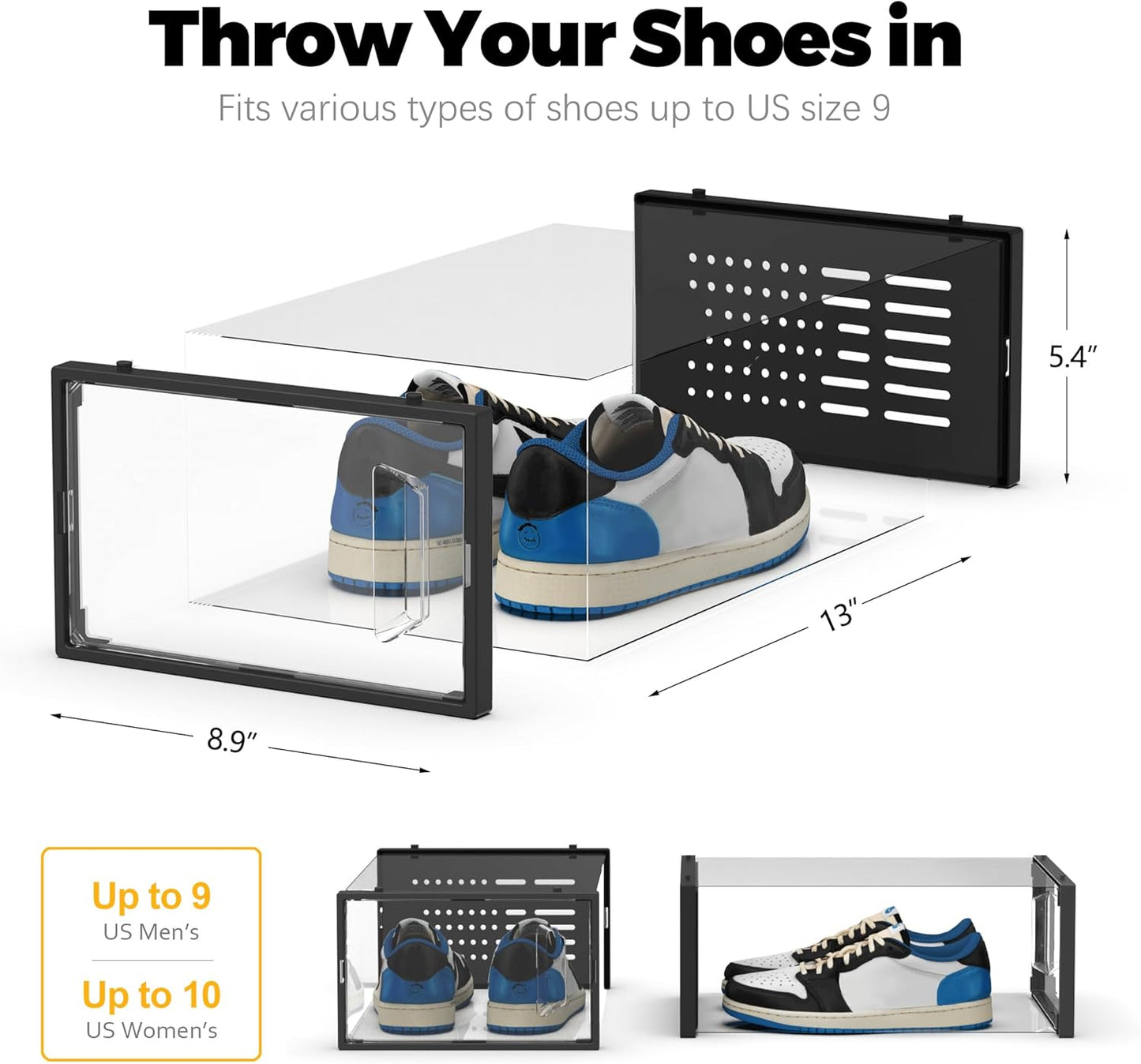 SEE SPRING 15 Pack Shoe Storage Box, Clear Plastic Stackable Shoe Organizer for Closet, Space Saving Shoe Rack Sneaker Container Bin Holder, Black
