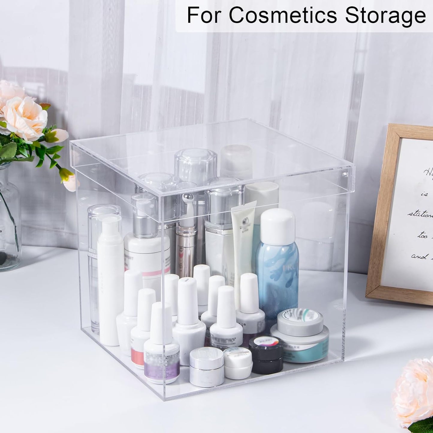 Clear Square Acrylic Boxes, Acrylic Cube Containers with Lid, Plastic Storage Boxes 8 x 8 x 8 Inches for Candy, Cookies, Coins, Tea, Cosmetics, Jewelry and Trinkets