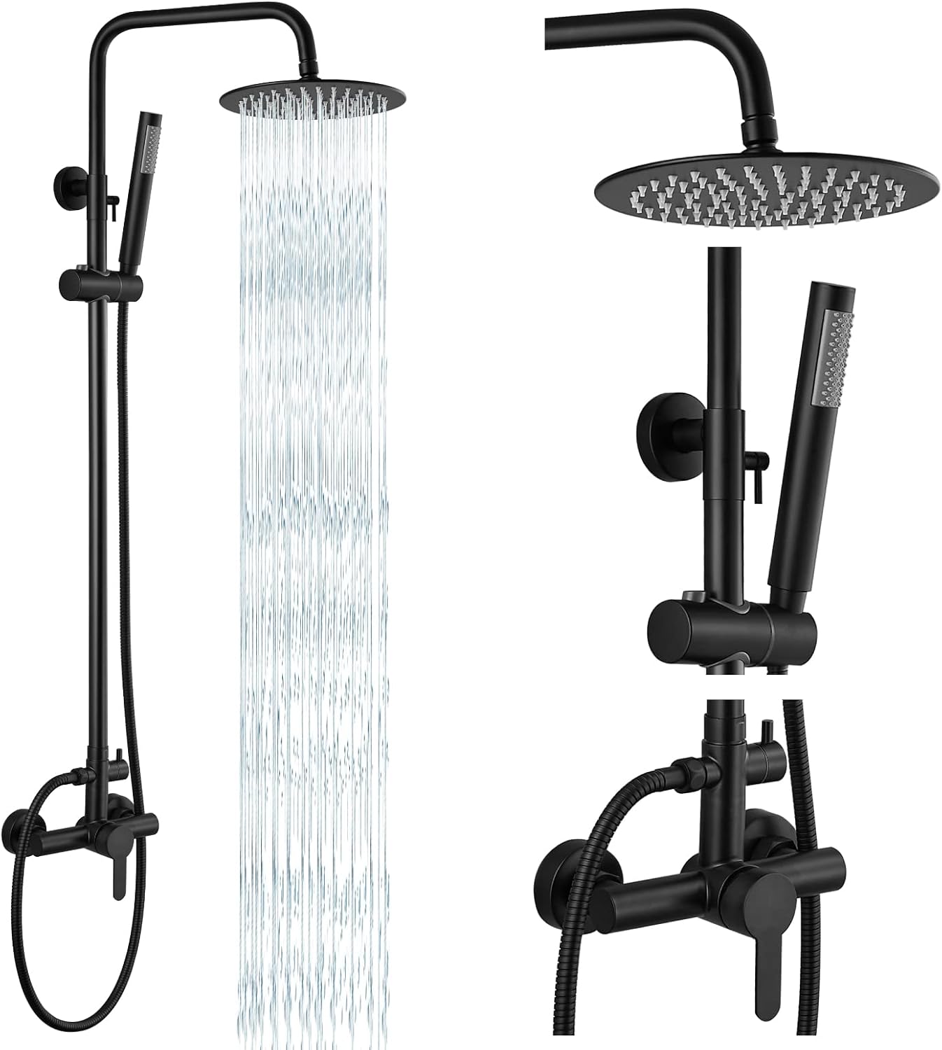 gotonovo Outdoor Shower Fixtures SUS304 Stainless Steel Rain Shower Kit Faucet High Pressure Wall Mount 2 Dual Function 8 Inch Showerhead and Handheld Spray Combo, Single Handle, Brushed Nickel