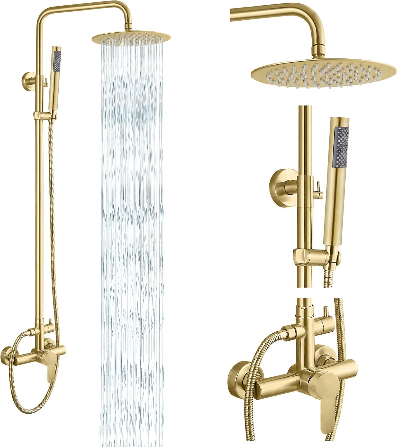 gotonovo Outdoor Shower Fixtures SUS304 Stainless Steel Rain Shower Kit Faucet High Pressure Wall Mount 2 Dual Function 8 Inch Showerhead and Handheld Spray Combo, Single Handle, Brushed Nickel