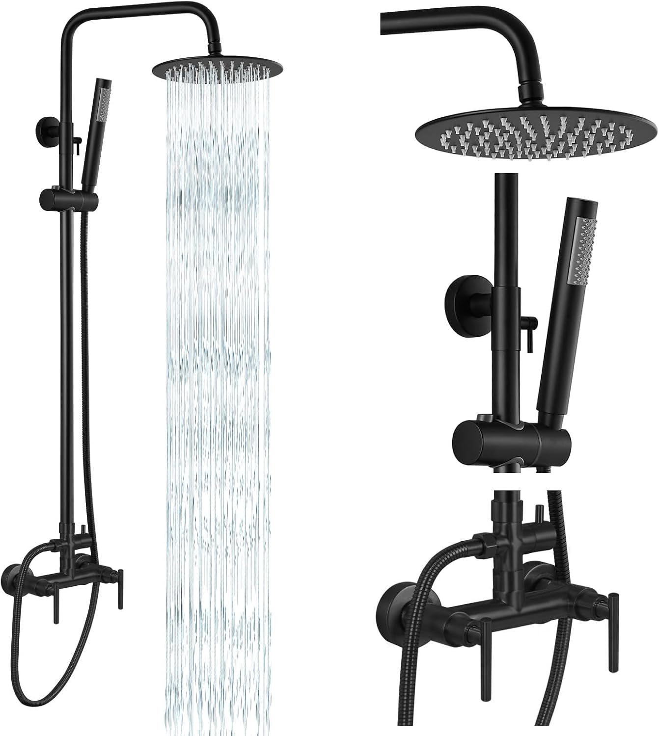 gotonovo Outdoor Shower Fixtures SUS304 Stainless Steel Rain Shower Kit Faucet High Pressure Wall Mount 2 Dual Function 8 Inch Showerhead and Handheld Spray Combo, Single Handle, Brushed Nickel