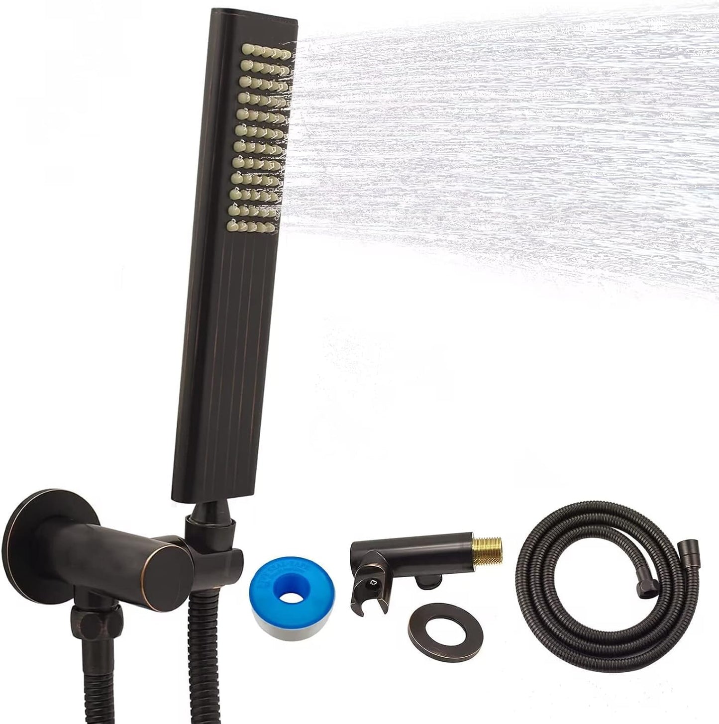 Solid Brass Handheld Shower Head Arc Design High Pressure Brushed Gold Hand Shower Wand with Adjustable Supply Elbow Wall Connector Shower Holder and 59″ Stainless Steel Hose Set