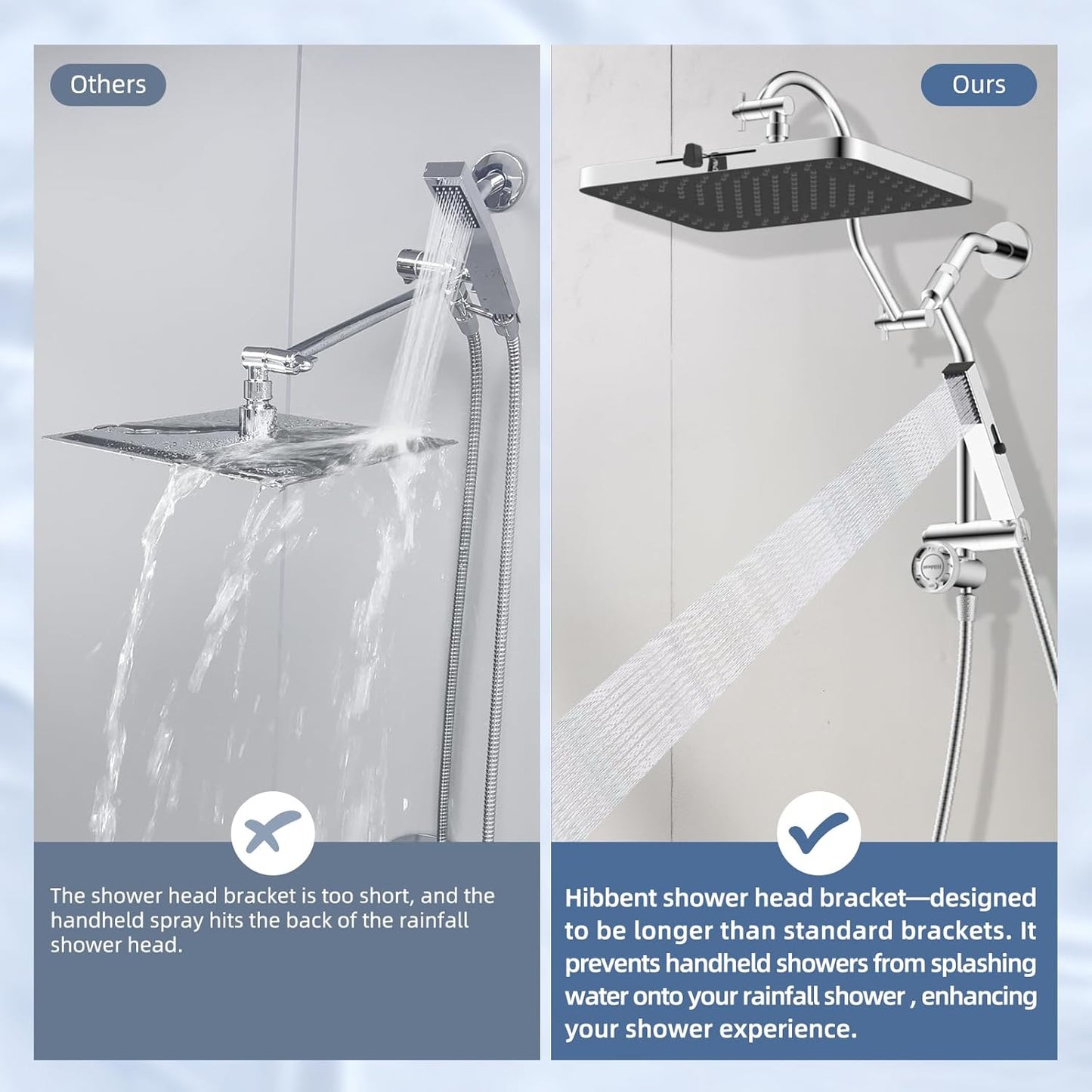 Hibbent Upgraded 13'' Shower Head Combo, High Pressure 5-spray Rainfall Showerhead, Stainless Steel 4 Modes Handheld Spray, All Metal 4-way Diverter Valve, Extension Arm, 71'' Hose and Holder, Chrome