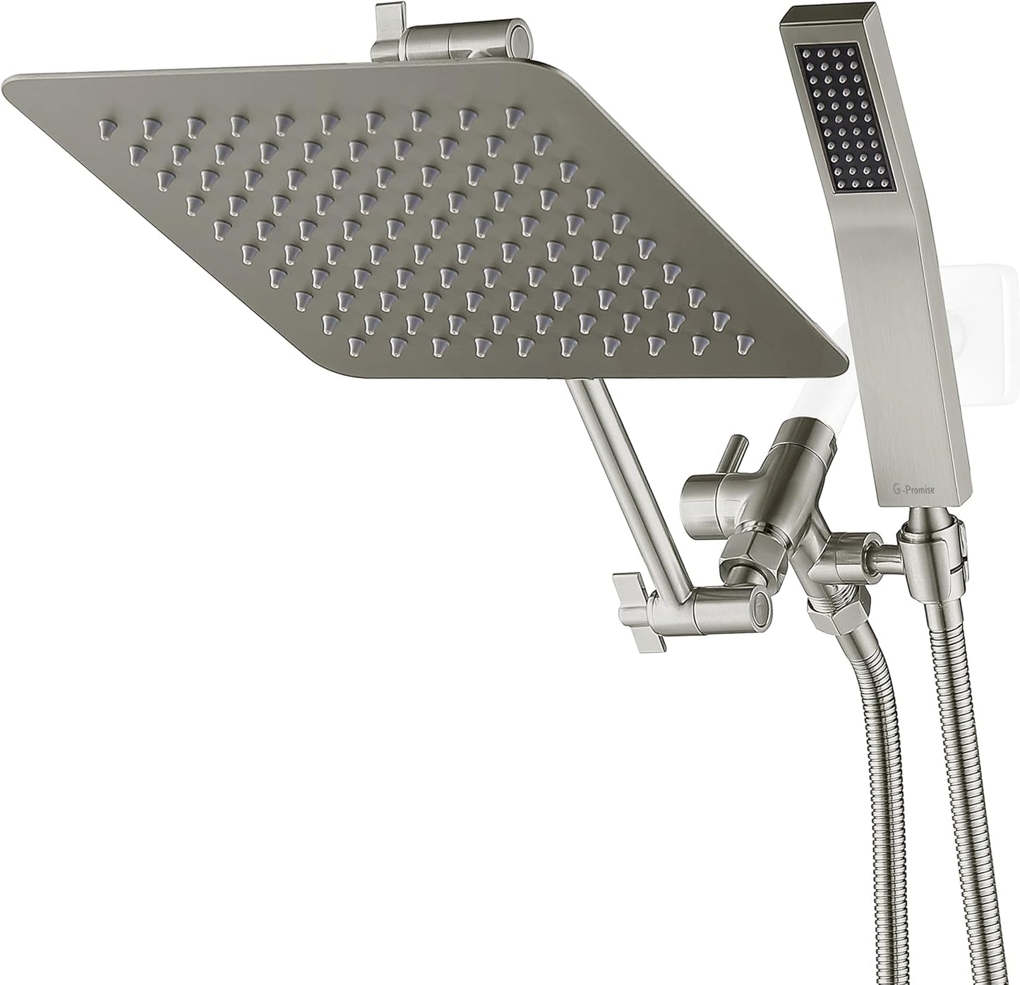 G-Promise All Metal 14 Inch Dual Shower Head with Handheld Combo, Rain Shower Head, Adjustable Extension Arm, Smooth 3-Way Diverter, 71 Inch Extra Long Hose - A Bathroom Upgrade (Chrome)