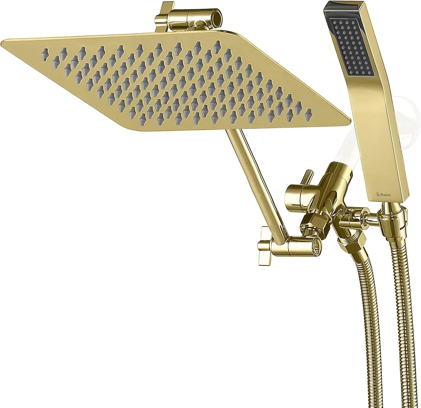G-Promise All Metal 14 Inch Dual Shower Head with Handheld Combo, Rain Shower Head, Adjustable Extension Arm, Smooth 3-Way Diverter, 71 Inch Extra Long Hose - A Bathroom Upgrade (Chrome)