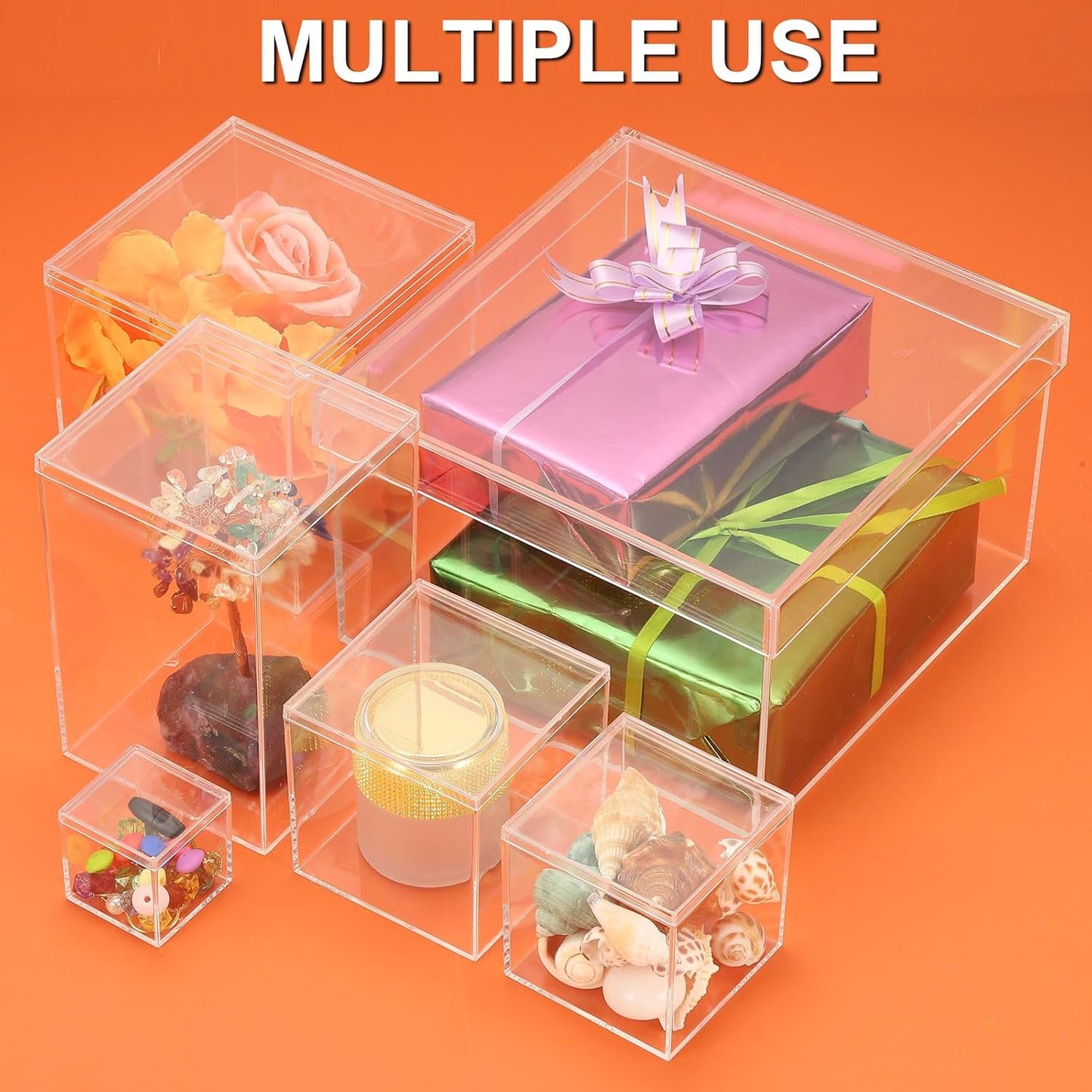 PATIKIL Acrylic Box with Lid 10.24" x 7.09" x 2.36", Clear Acrylic Display Boxes Plastic Square Cube Containers Storage Organizer for Candy Tiny Jewelry Artwork Display