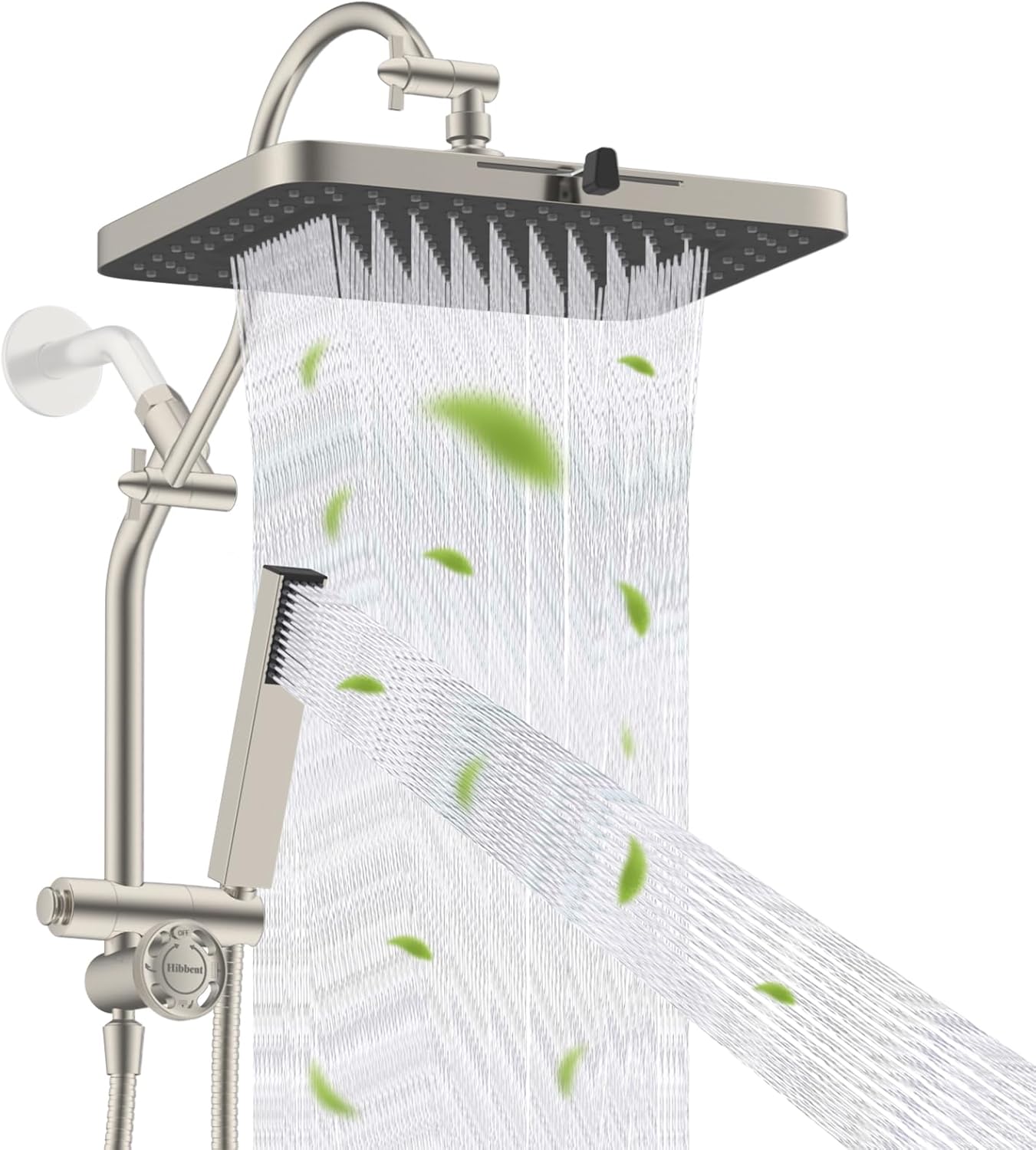 Hibbent Upgraded 13'' Shower Head Combo, High Pressure 5-spray Rainfall Showerhead, Stainless Steel 4 Modes Handheld Spray, All Metal 4-way Diverter Valve, Extension Arm, 71'' Hose and Holder, Chrome