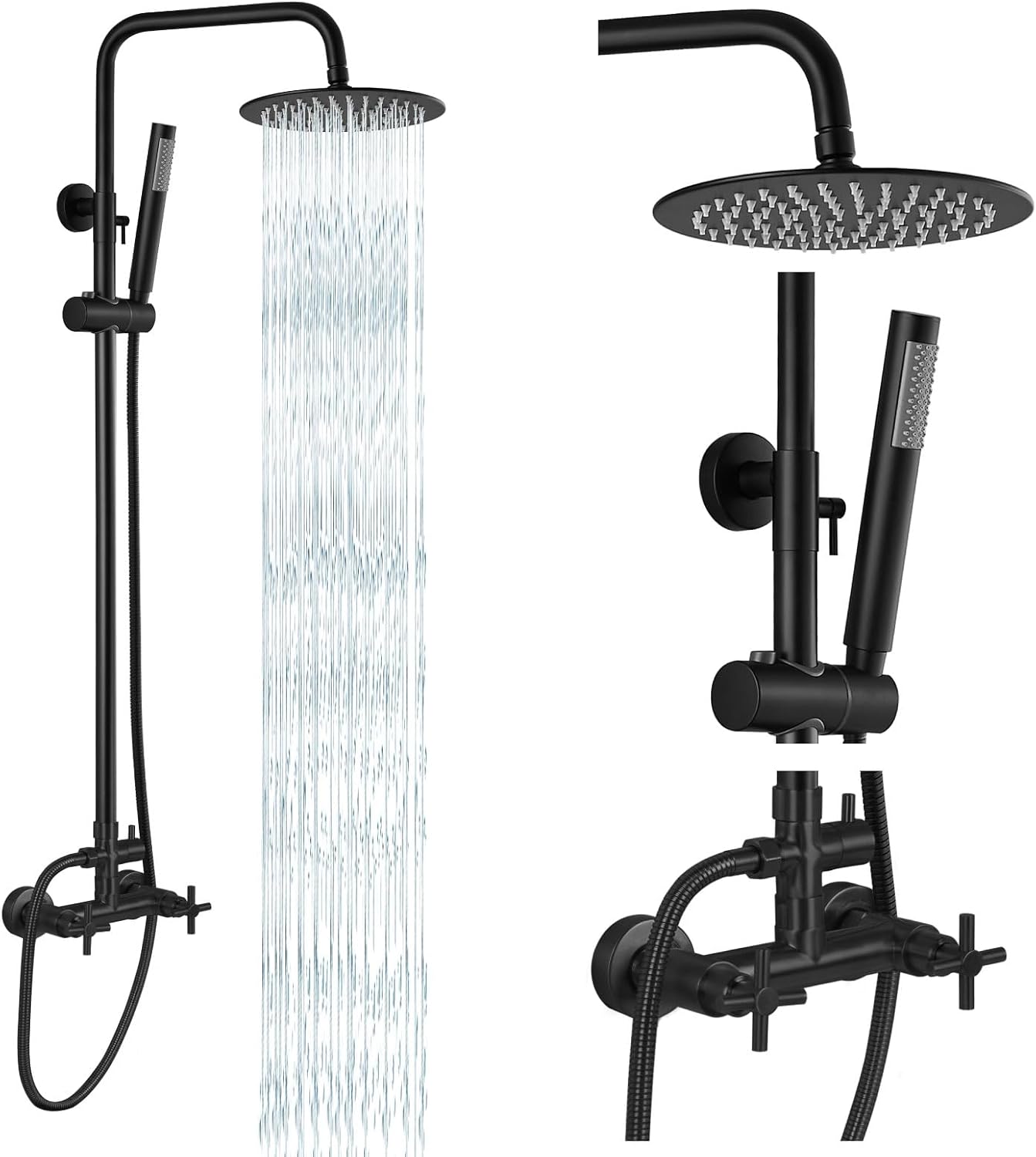 gotonovo Outdoor Shower Fixtures SUS304 Stainless Steel Rain Shower Kit Faucet High Pressure Wall Mount 2 Dual Function 8 Inch Showerhead and Handheld Spray Combo, Single Handle, Brushed Nickel
