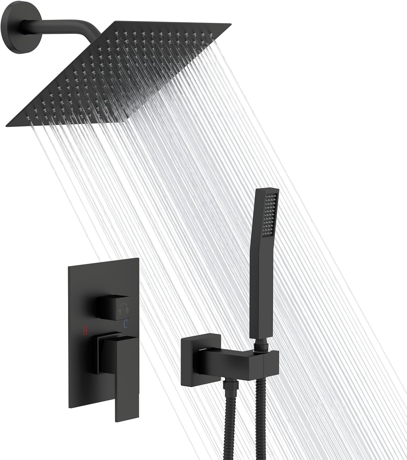 Lordear 12 Inch Rainfall Shower System Wall Mounted Shower Head Faucet Set Gold Brushed Stainless Steel Showerhead with Handheld Combo, Brass Valve Included