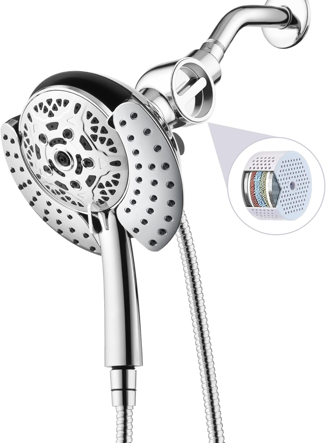 Shower Heads with Handheld Spray Combo: 7.2" Rainfall Shower Head & Handheld Shower Head 2-IN-1 Shower Head with 60" Rotatable Stainless Steel Hose Nickel, Shower Trim Systems