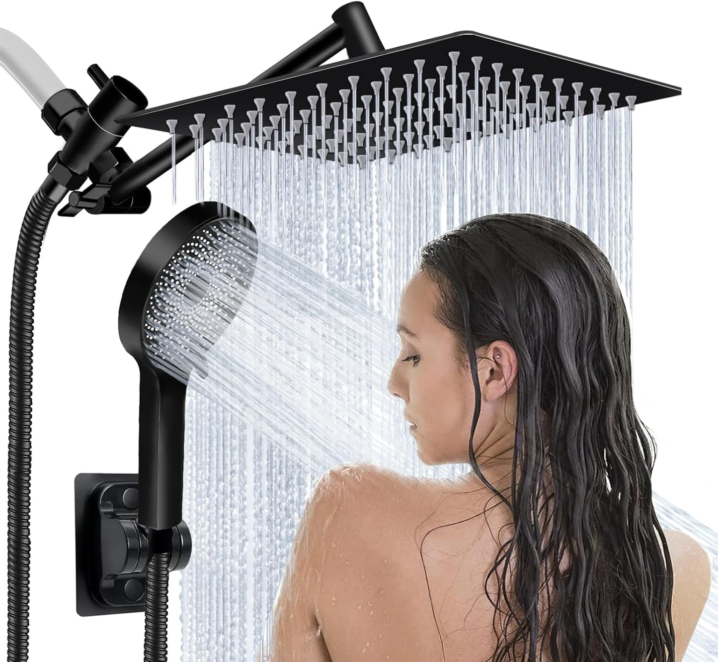 Shower Head,12" High Pressure Shower Combo,Rainfall Shower System with Handheld Spray,All Metal 3-Way Diverter & 6ft Hose,Anti-Clog Nozzles,Easy to Install in Bathrooms-Silver Chrome
