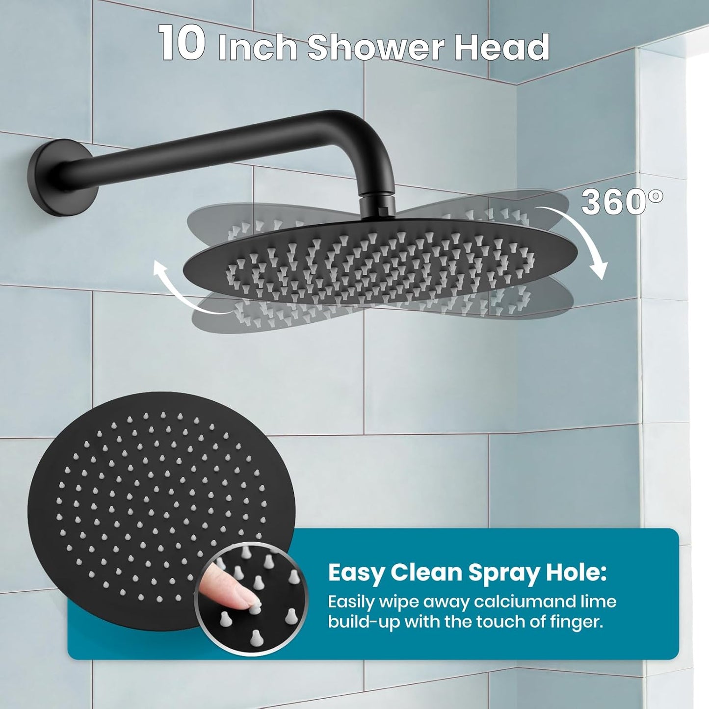 gotonovo Shower System 10 Inch Round Rainfall Showerhead Wall Mounted High Pressure Shower Faucet Set Fixture Combo with Rough in Valve and Cylindrical Handheld Spray, Matte Black