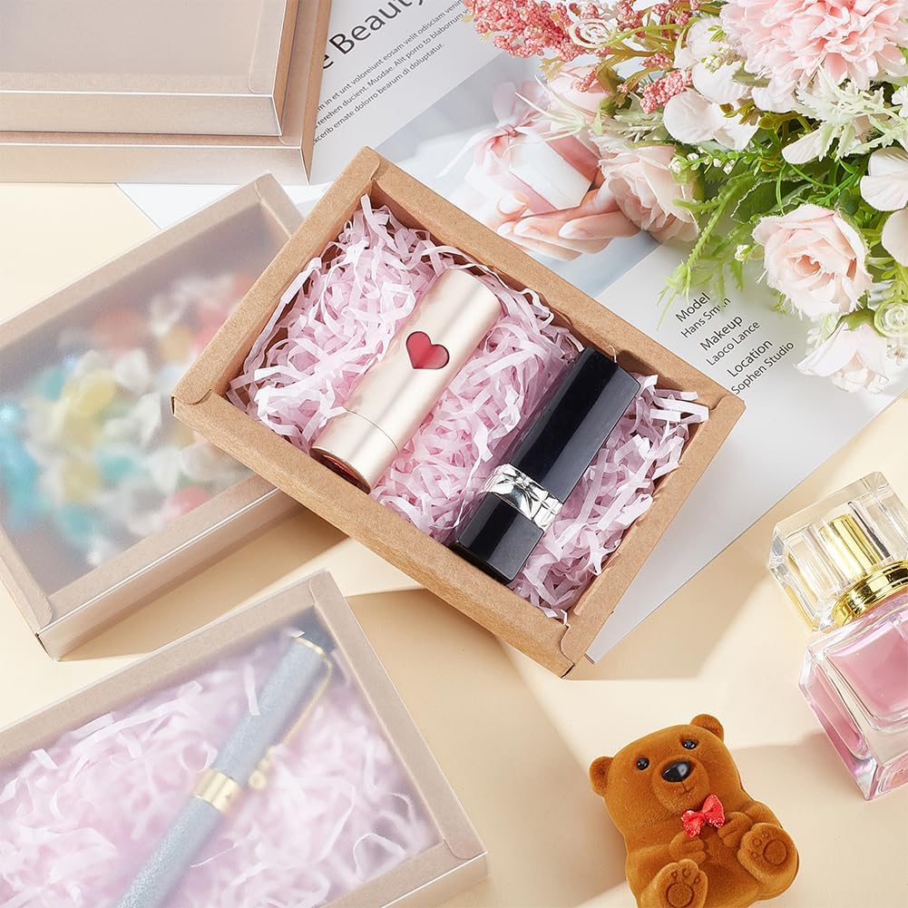 BENECREAT 30 Pack Rectangle Brown Kraft Boxes, 6x3x1.5 inch Present Packaging Boxes with Frosted PVC Windows for Chocolates, Handmade Soap, Cosmetic Samples