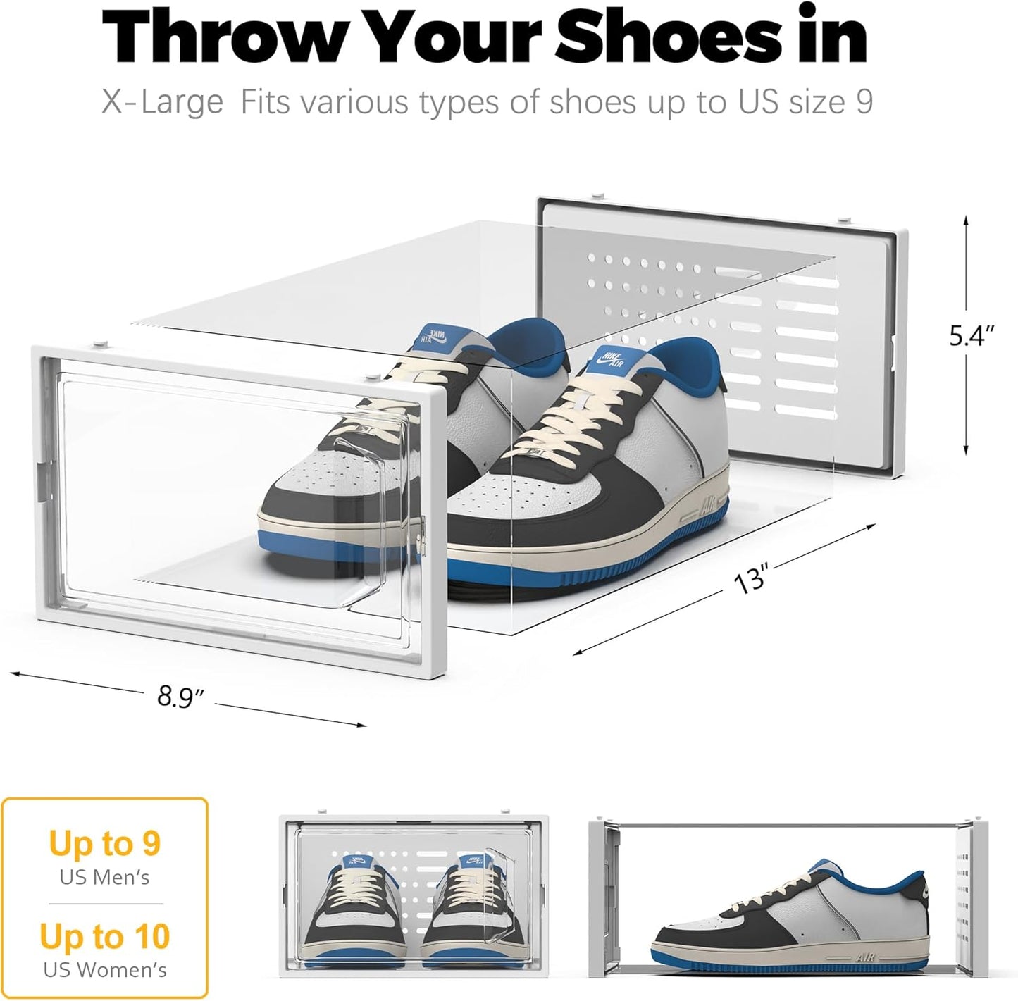 SEE SPRING Shoe Storage Boxes, Clear Plastic Stackable Shoe Organizer for Closet, Shoe Rack & Holder Sneaker Container, 12 Pack Clear