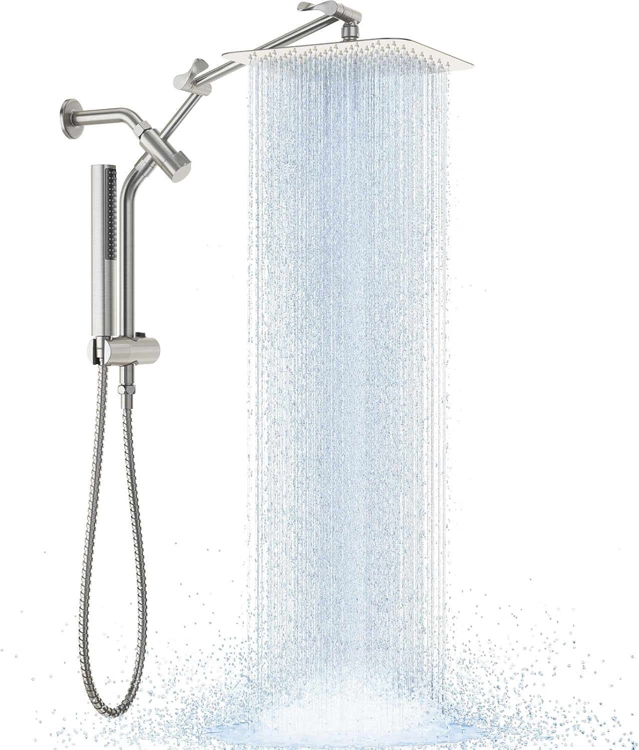Veken Brushed Nickel Shower Head, 10'' All Metal Rain Shower Heads with Handheld Spray Combo, Hand Held Bathroom Combo with Extension Arm, Dual shower with Power Wash, Adjustable Rainfall Showerhead