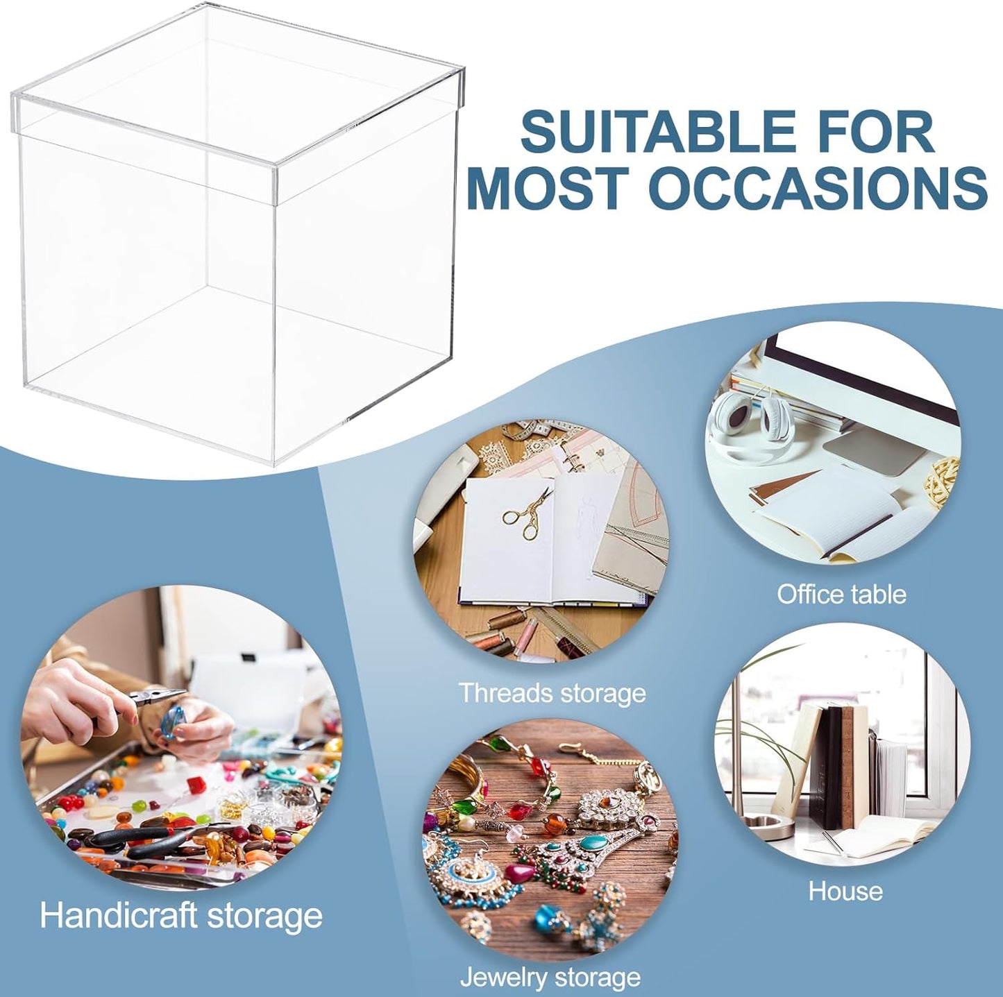 Clear Square Acrylic Boxes, Acrylic Cube Containers with Lid, Plastic Storage Boxes 8 x 8 x 8 Inches for Candy, Cookies, Coins, Tea, Cosmetics, Jewelry and Trinkets