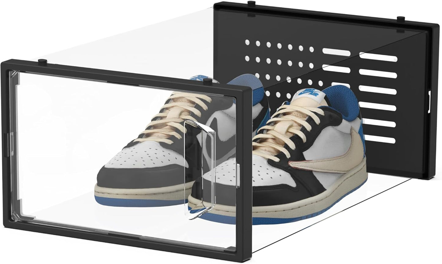 SEE SPRING 15 Pack Shoe Storage Box, Clear Plastic Stackable Shoe Organizer for Closet, Space Saving Shoe Rack Sneaker Container Bin Holder, Black