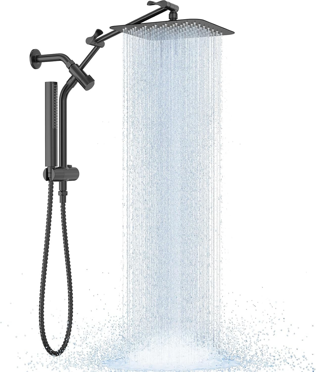 Veken Brushed Nickel Shower Head, 10'' All Metal Rain Shower Heads with Handheld Spray Combo, Hand Held Bathroom Combo with Extension Arm, Dual shower with Power Wash, Adjustable Rainfall Showerhead