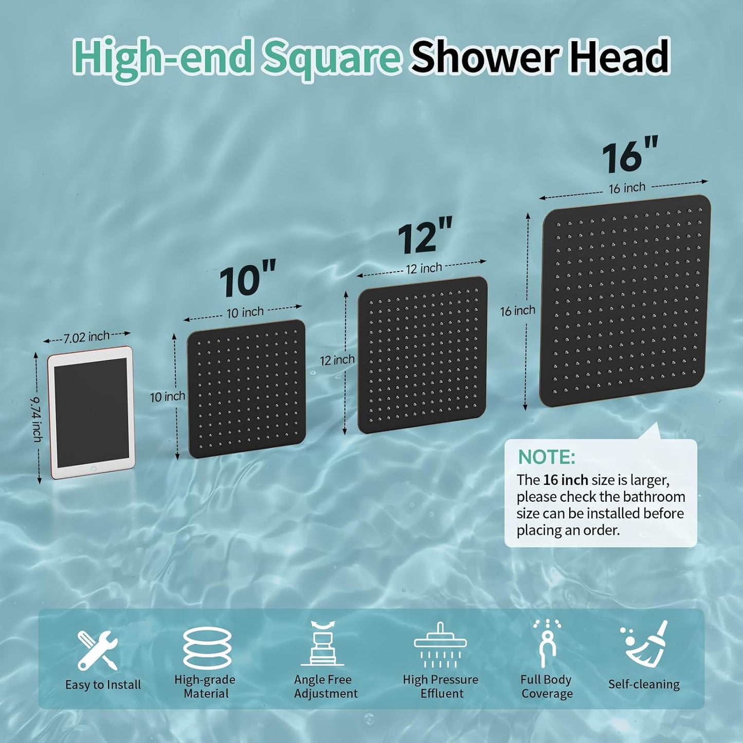 SR SUN RISE Luxury 16 Inch Extra Large Square Stainless Steel Shower Head High Pressure Rainfall Showerhead Ultra Thin Water Saving Oil Rubbed Bronze 2.5 Gpm