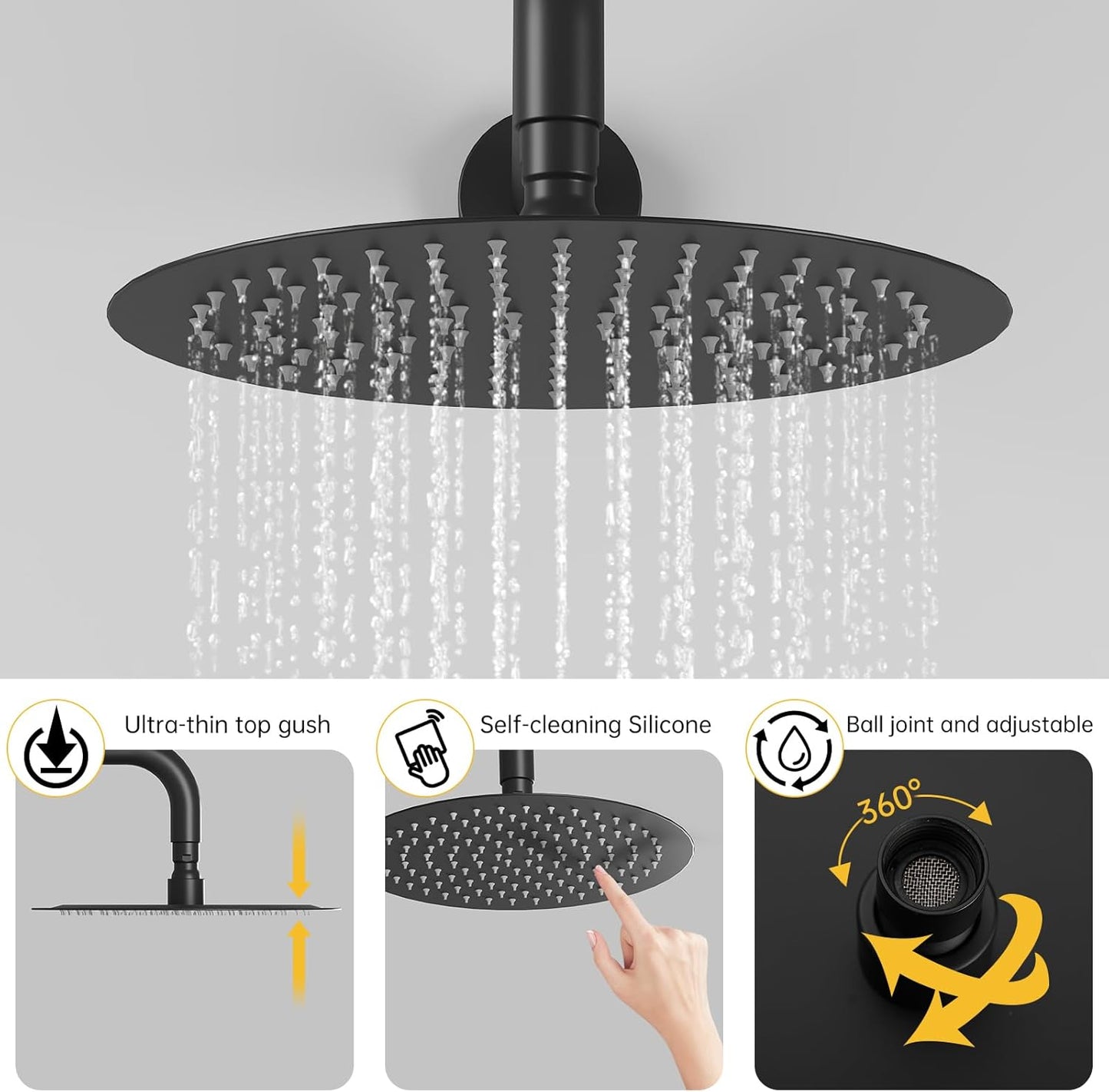 BESy Shower System with 10 Inch Round Rain Shower Head and Handheld Wall Mounted, High Pressure Rainfall Heads Shower Faucet Fixture Combo Set with 2 in 1 Spray Showerhead for Bathroom, Matte Black